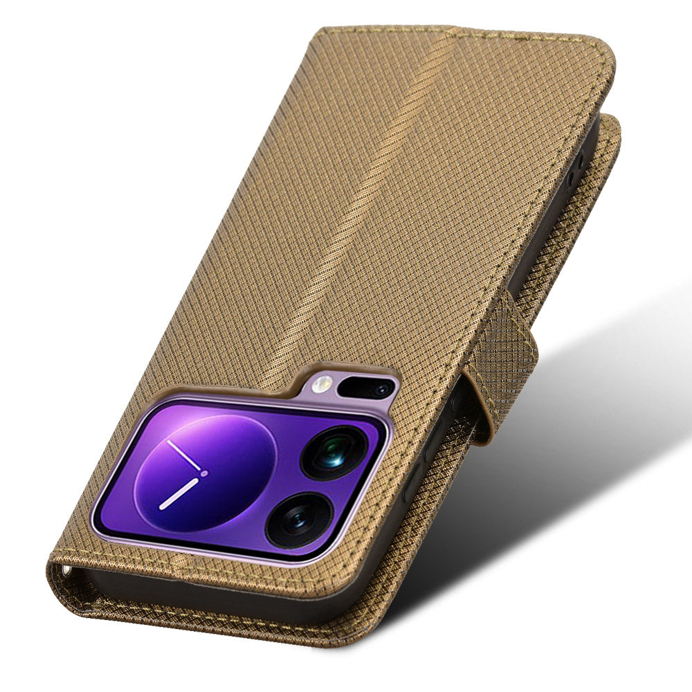 For Xiaomi 17 Pro Max Leather Wallet Case with Strap Diamond Texture Phone Cover - Brown