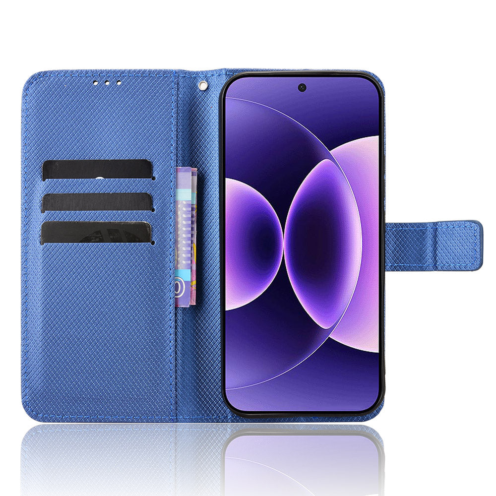 For Xiaomi 17 Pro Max Leather Wallet Case with Strap Diamond Texture Phone Cover - Blue
