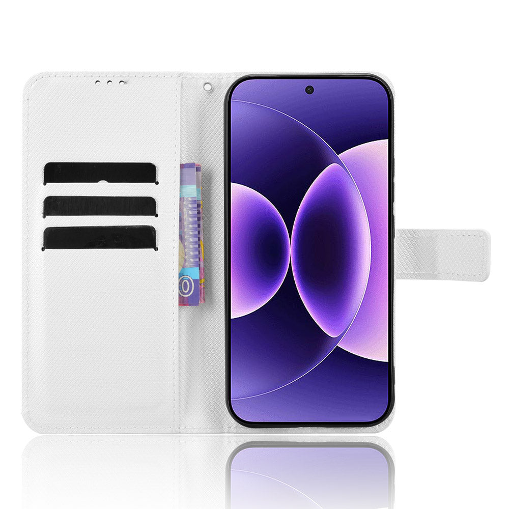 For Xiaomi 17 Pro Max Leather Wallet Case with Strap Diamond Texture Phone Cover - White