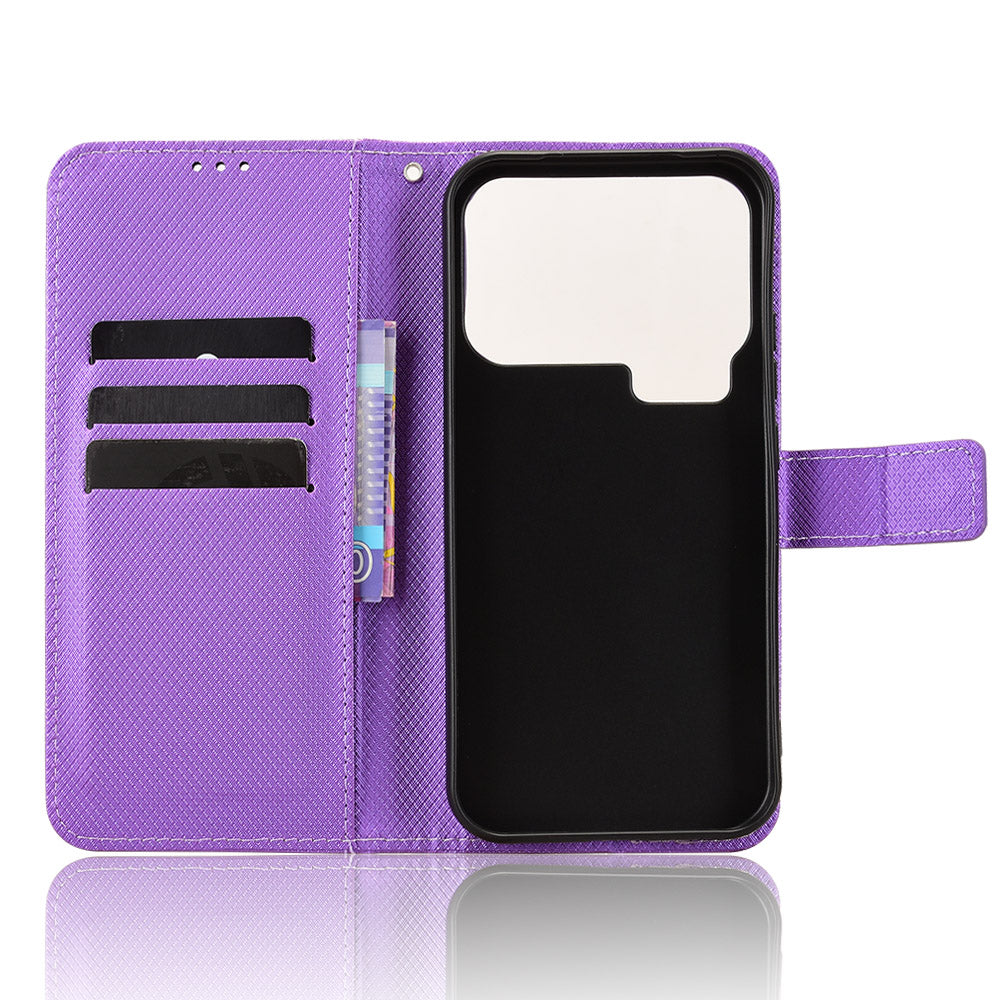 For Xiaomi 17 Pro Max Leather Wallet Case with Strap Diamond Texture Phone Cover - Purple