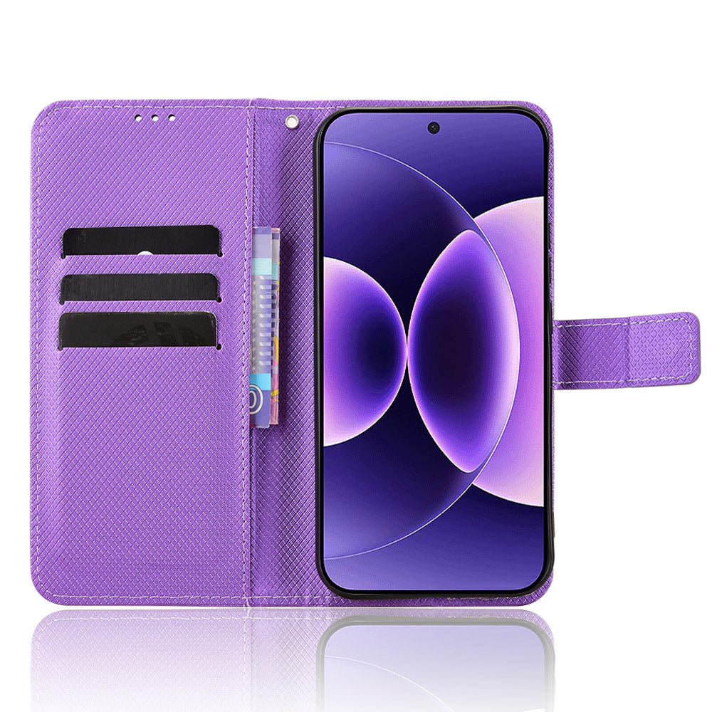 For Xiaomi 17 Pro Max Leather Wallet Case with Strap Diamond Texture Phone Cover - Purple