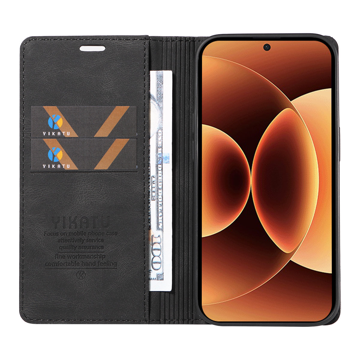 For Xiaomi 17 Pro Max Leather Cover YIKATU YK-004 Skin-Touch Wallet Phone Cases - Black