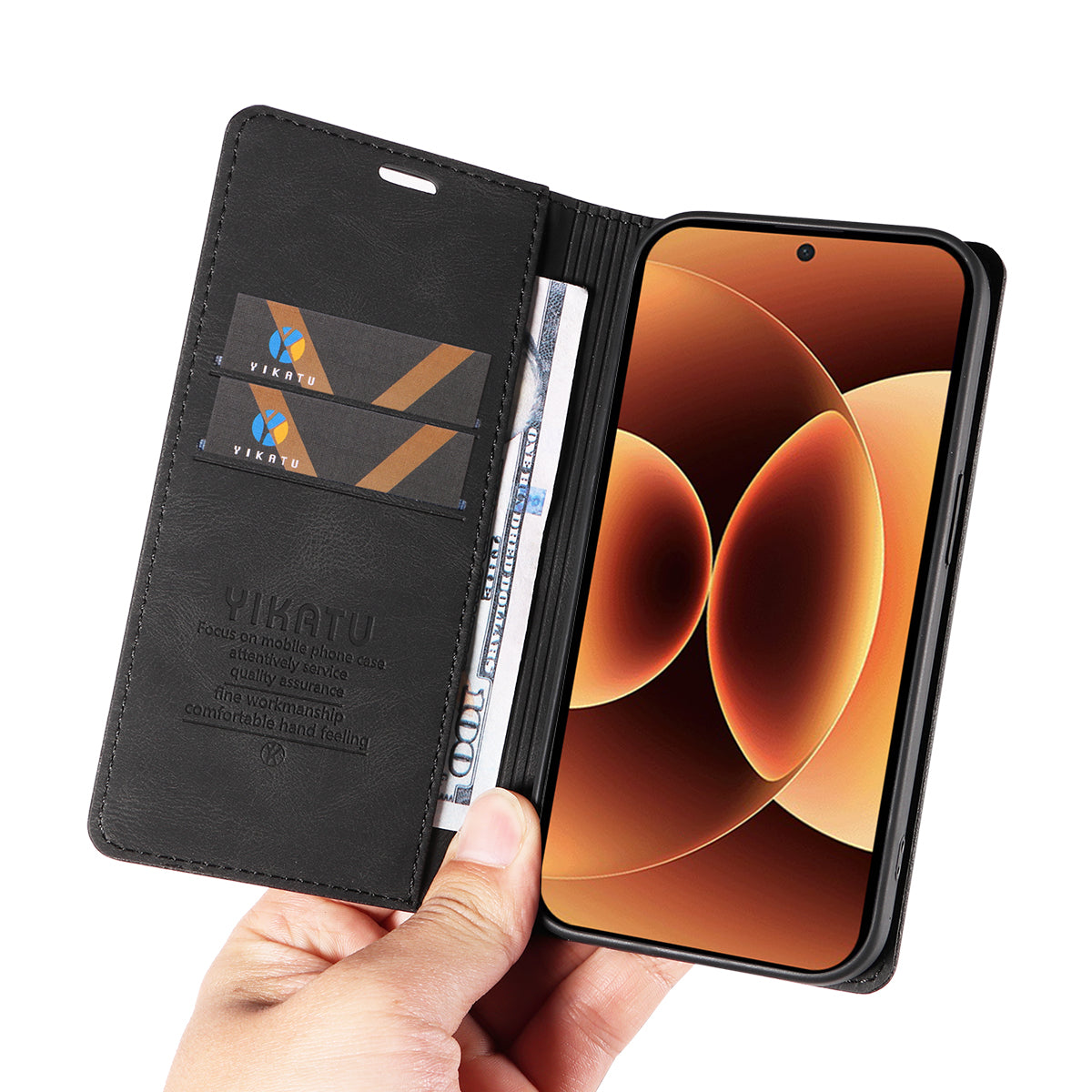 For Xiaomi 17 Pro Max Leather Cover YIKATU YK-004 Skin-Touch Wallet Phone Cases - Black