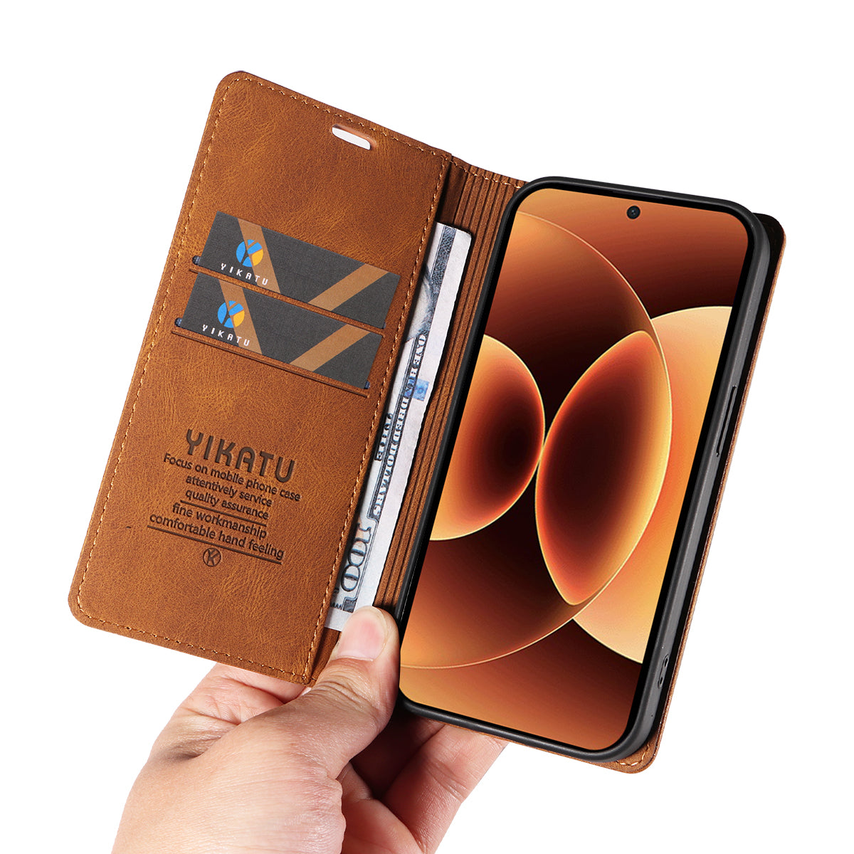 For Xiaomi 17 Pro Max Leather Cover YIKATU YK-004 Skin-Touch Wallet Phone Cases - Brown