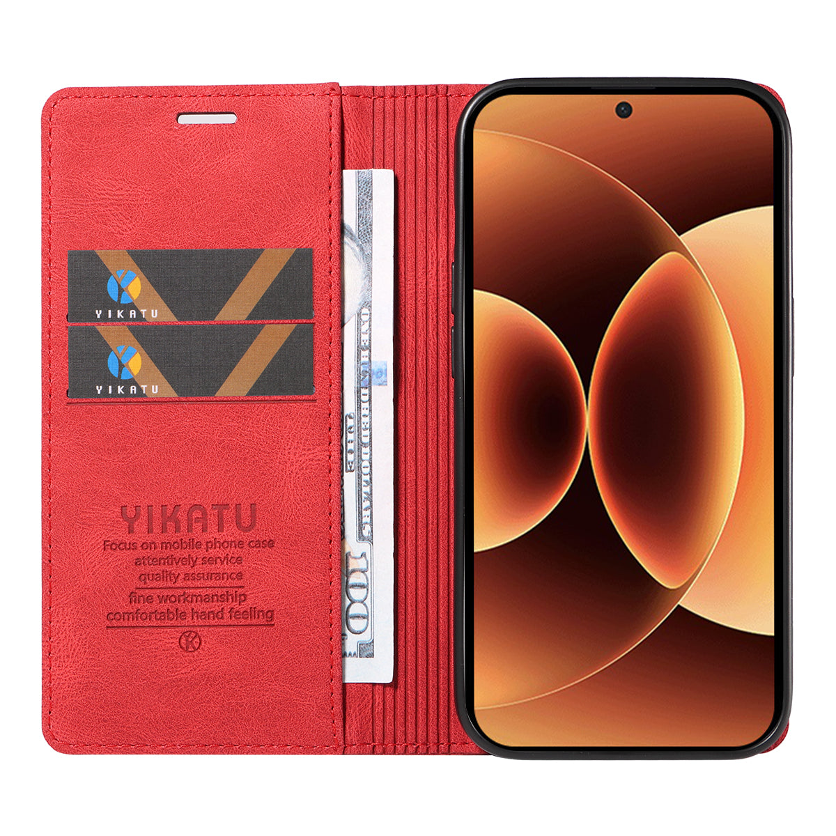 For Xiaomi 17 Pro Max Leather Cover YIKATU YK-004 Skin-Touch Wallet Phone Cases -  Red