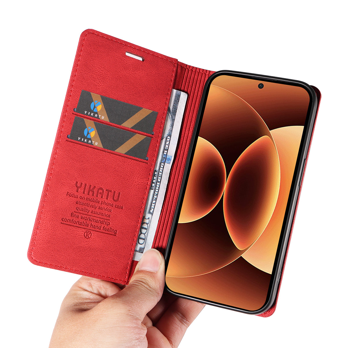 For Xiaomi 17 Pro Max Leather Cover YIKATU YK-004 Skin-Touch Wallet Phone Cases -  Red
