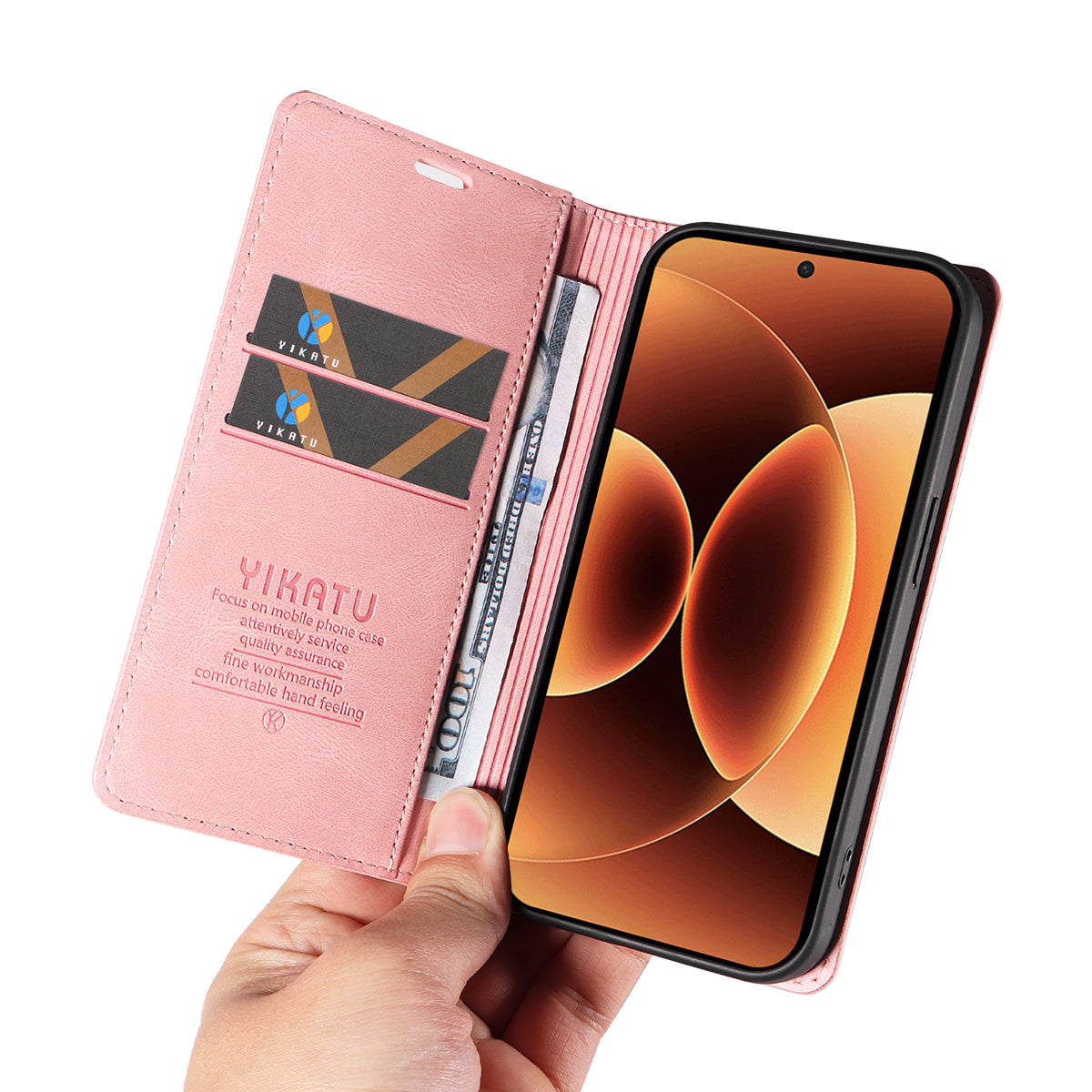 For Xiaomi 17 Pro Max Leather Cover YIKATU YK-004 Skin-Touch Wallet Phone Cases - Pink