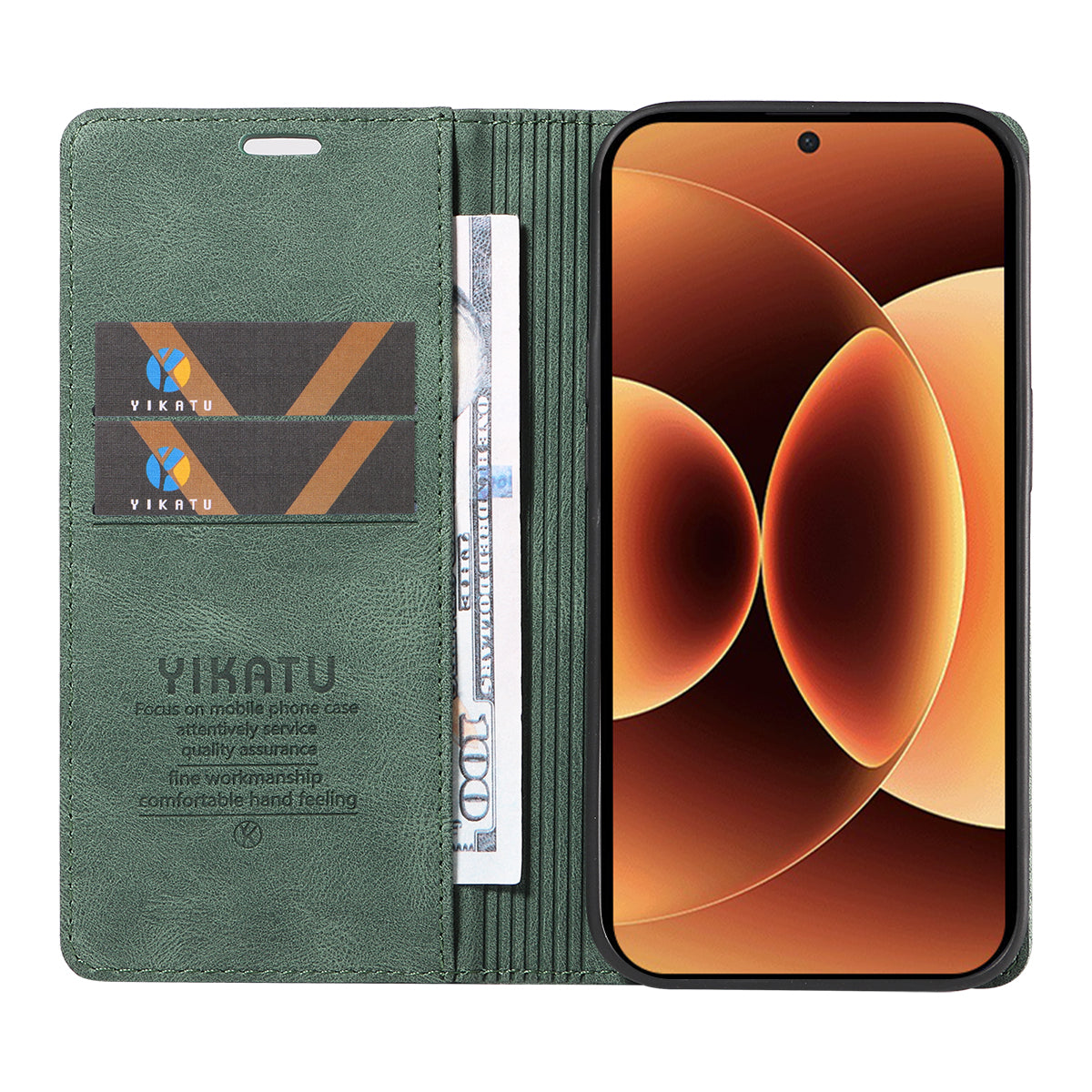 For Xiaomi 17 Pro Max Leather Cover YIKATU YK-004 Skin-Touch Wallet Phone Cases - Green