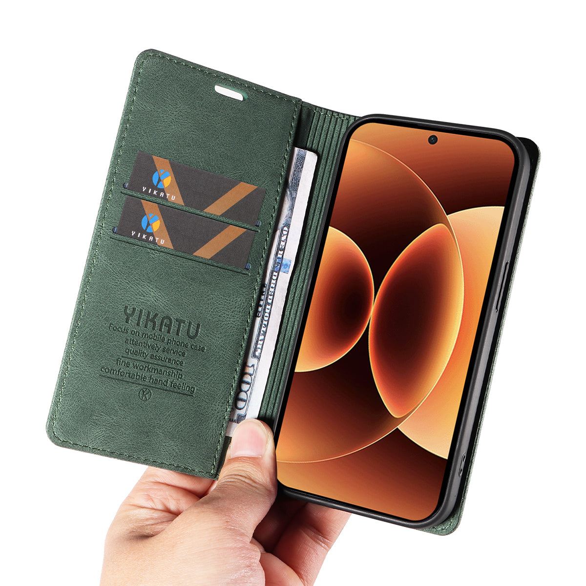 For Xiaomi 17 Pro Max Leather Cover YIKATU YK-004 Skin-Touch Wallet Phone Cases - Green