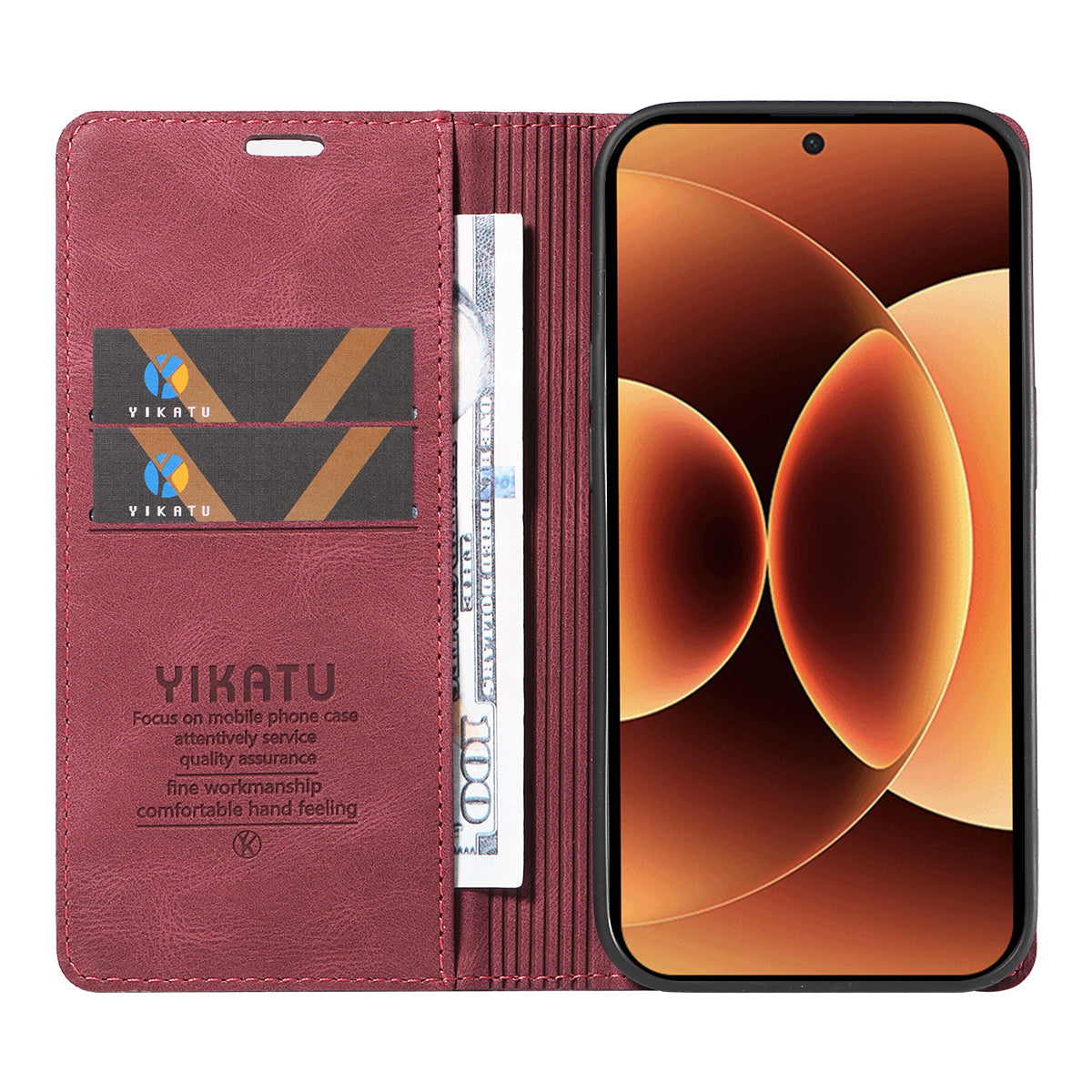For Xiaomi 17 Pro Max Leather Cover YIKATU YK-004 Skin-Touch Wallet Phone Cases - Wine Red