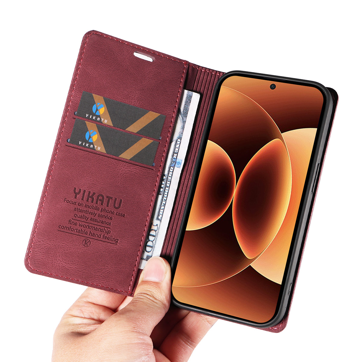 For Xiaomi 17 Pro Max Leather Cover YIKATU YK-004 Skin-Touch Wallet Phone Cases - Wine Red