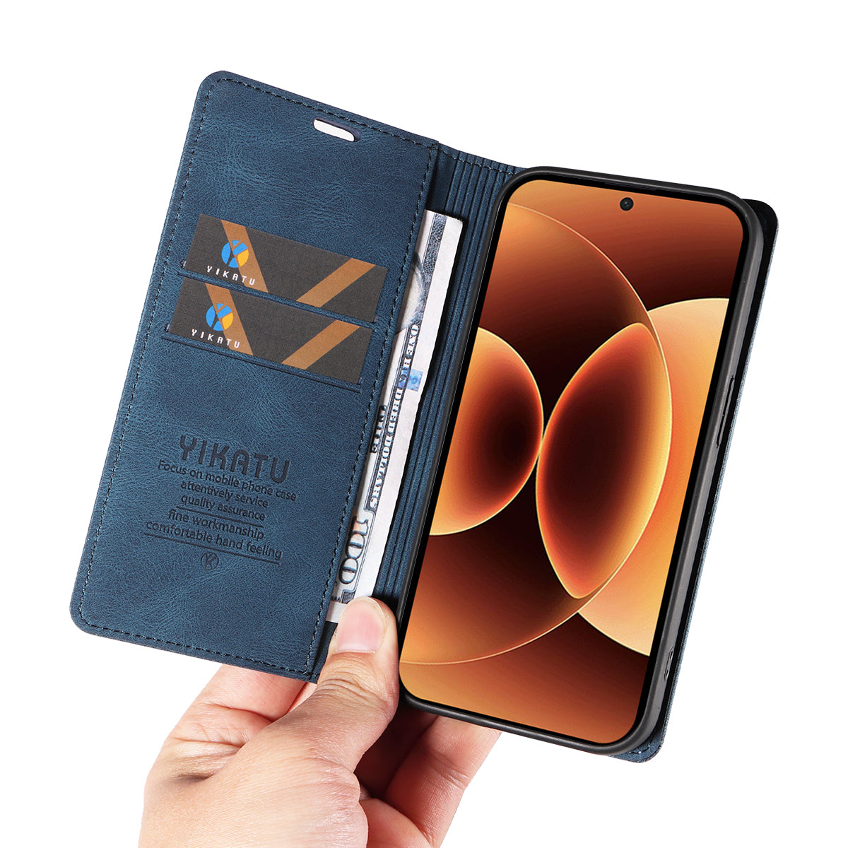 For Xiaomi 17 Pro Max Leather Cover YIKATU YK-004 Skin-Touch Wallet Phone Cases - Blue