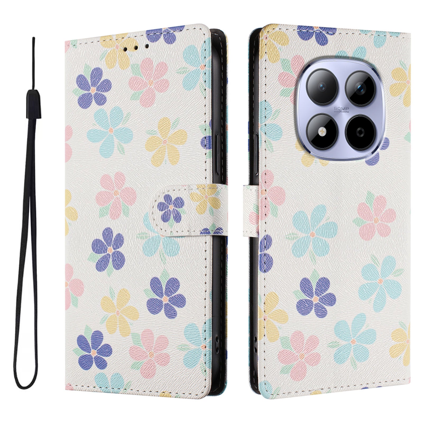 For Xiaomi Redmi Note 15 Pro 5G (Global) Case Pattern Print PU Leather Wallet Phone Cover with Wrist Strap - Colored Flowers