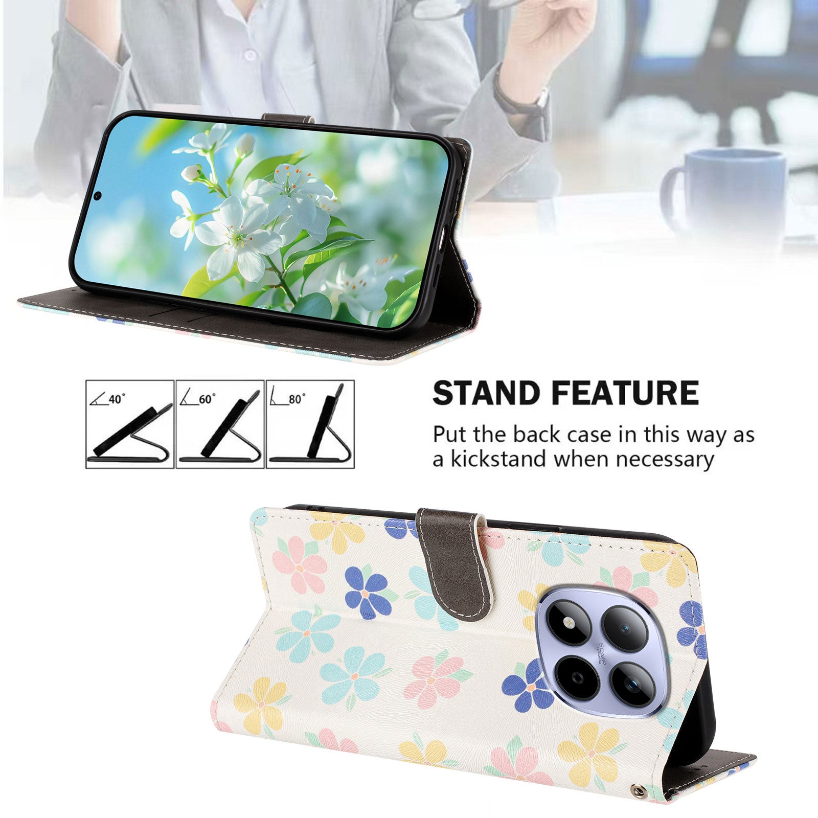 For Xiaomi Redmi Note 15 Pro 5G (Global) Case Pattern Print PU Leather Wallet Phone Cover with Wrist Strap - Colored Flowers