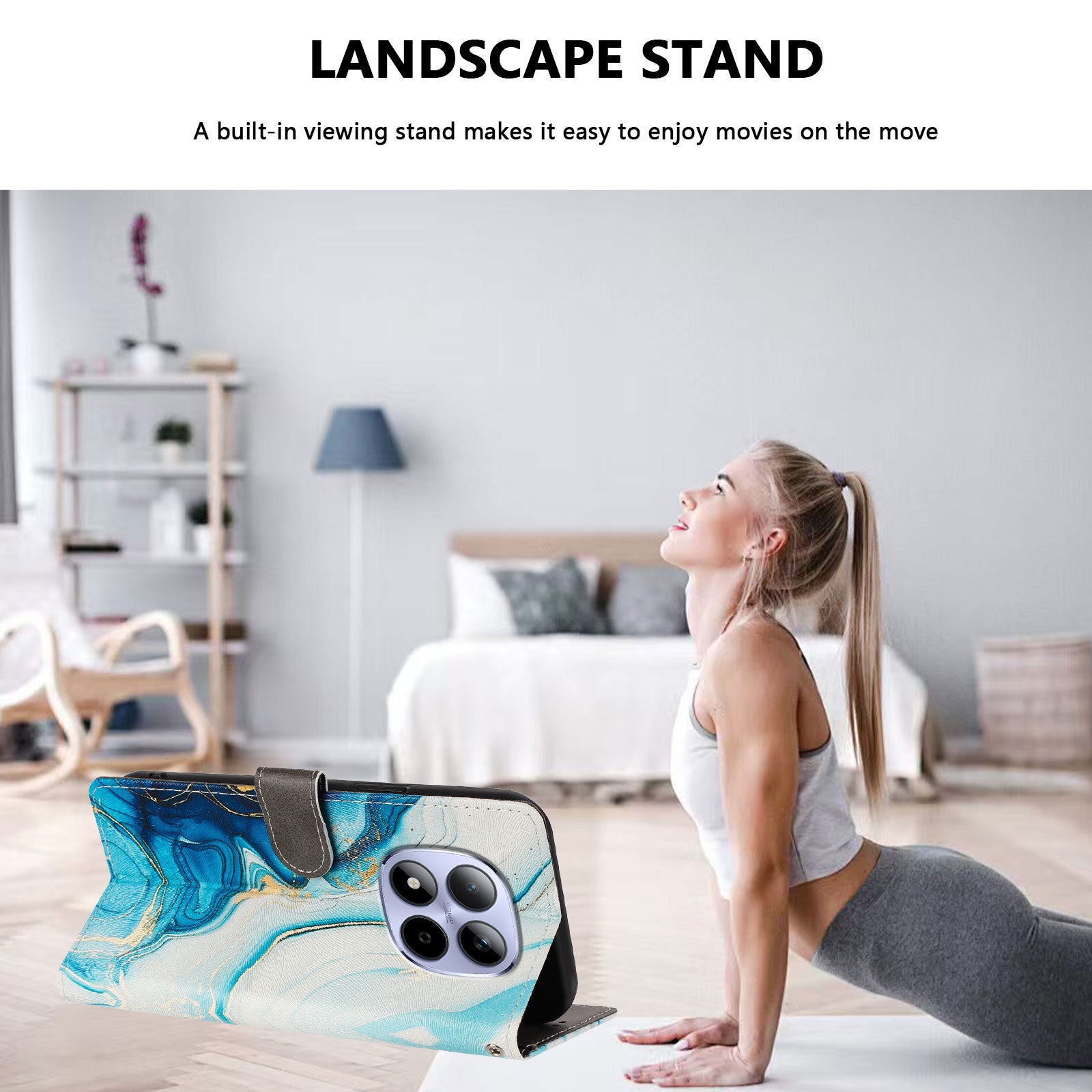 For Xiaomi Redmi Note 15 Pro 5G (Global) Case Pattern Print PU Leather Wallet Phone Cover with Wrist Strap - Blue Marble