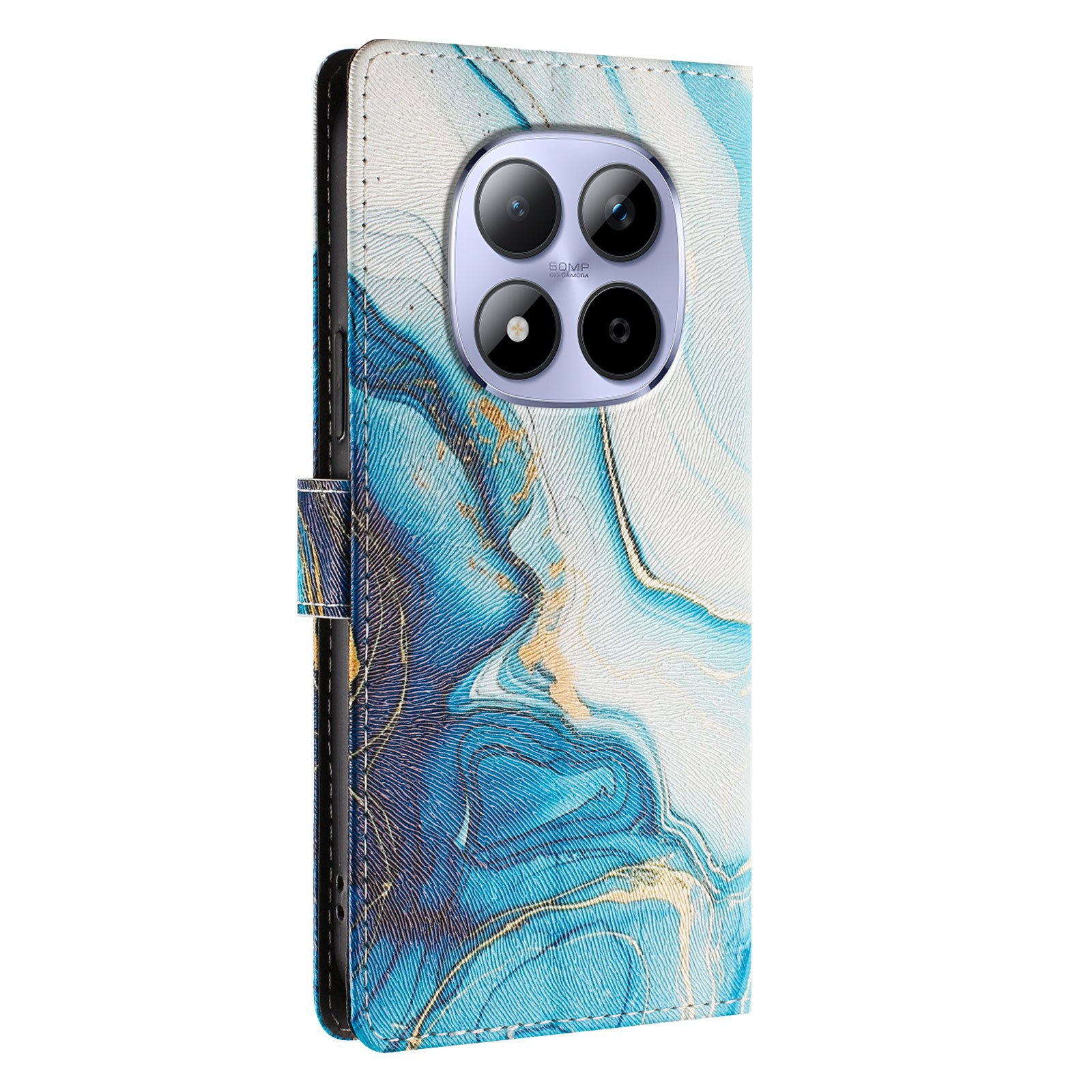 For Xiaomi Redmi Note 15 Pro 5G (Global) Case Pattern Print PU Leather Wallet Phone Cover with Wrist Strap - Blue Marble