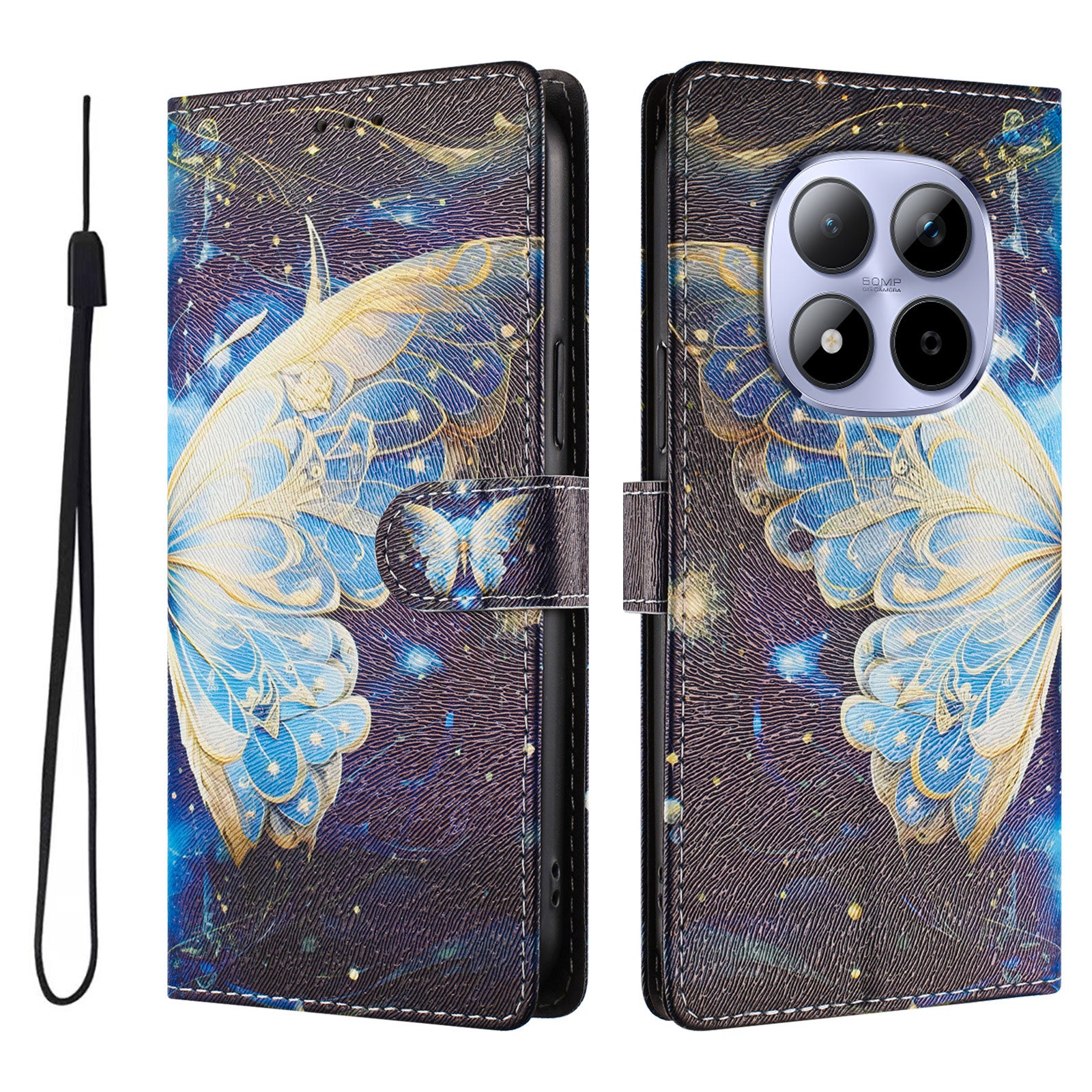 For Xiaomi Redmi Note 15 Pro 5G (Global) Case Pattern Print PU Leather Wallet Phone Cover with Wrist Strap - Big Butterfly