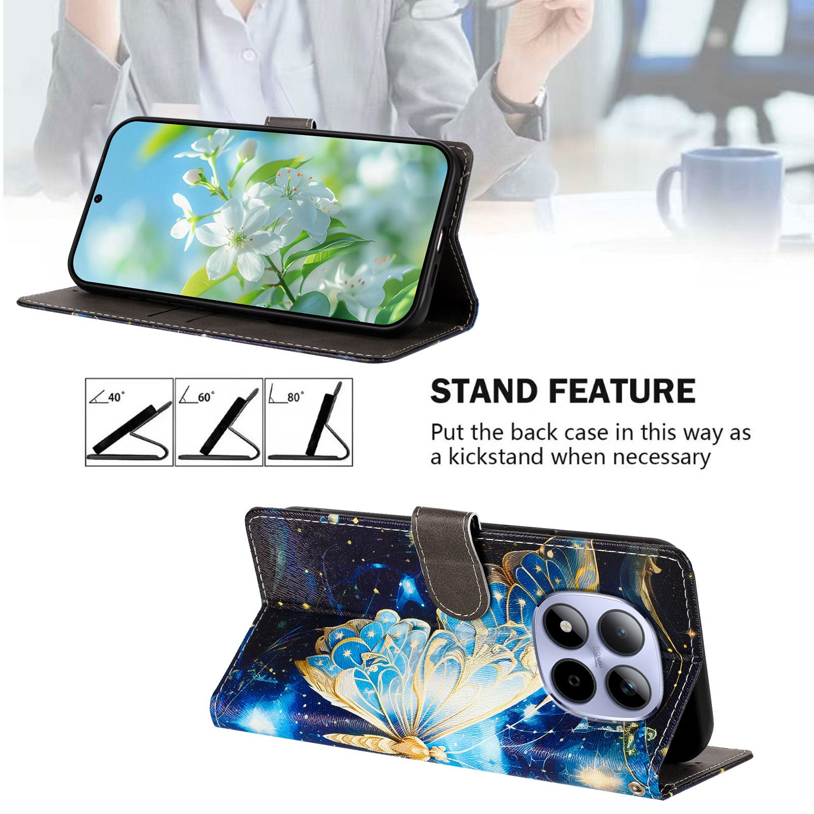 For Xiaomi Redmi Note 15 Pro 5G (Global) Case Pattern Print PU Leather Wallet Phone Cover with Wrist Strap - Big Butterfly