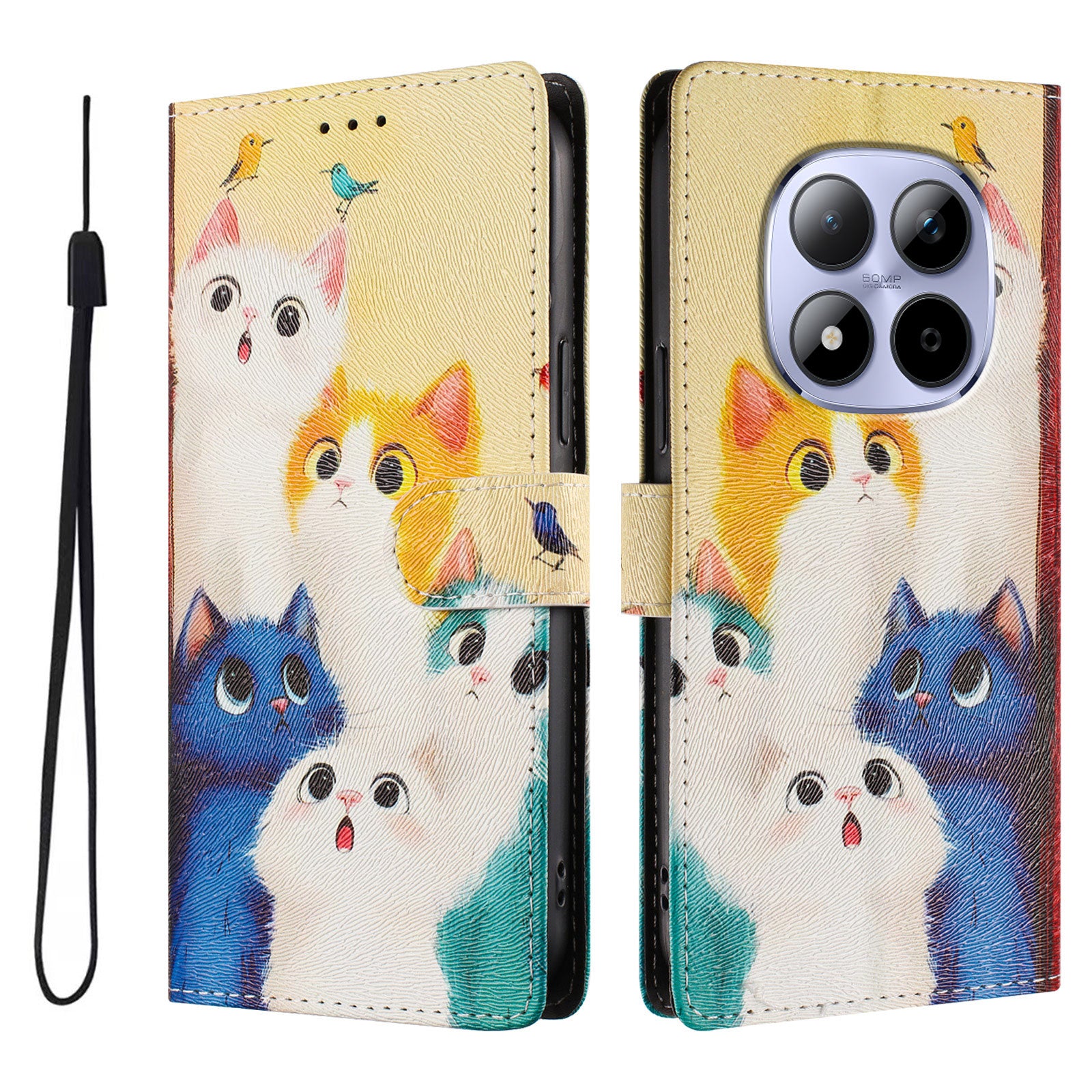 For Xiaomi Redmi Note 15 Pro 5G (Global) Case Pattern Print PU Leather Wallet Phone Cover with Wrist Strap - Colorful Cats