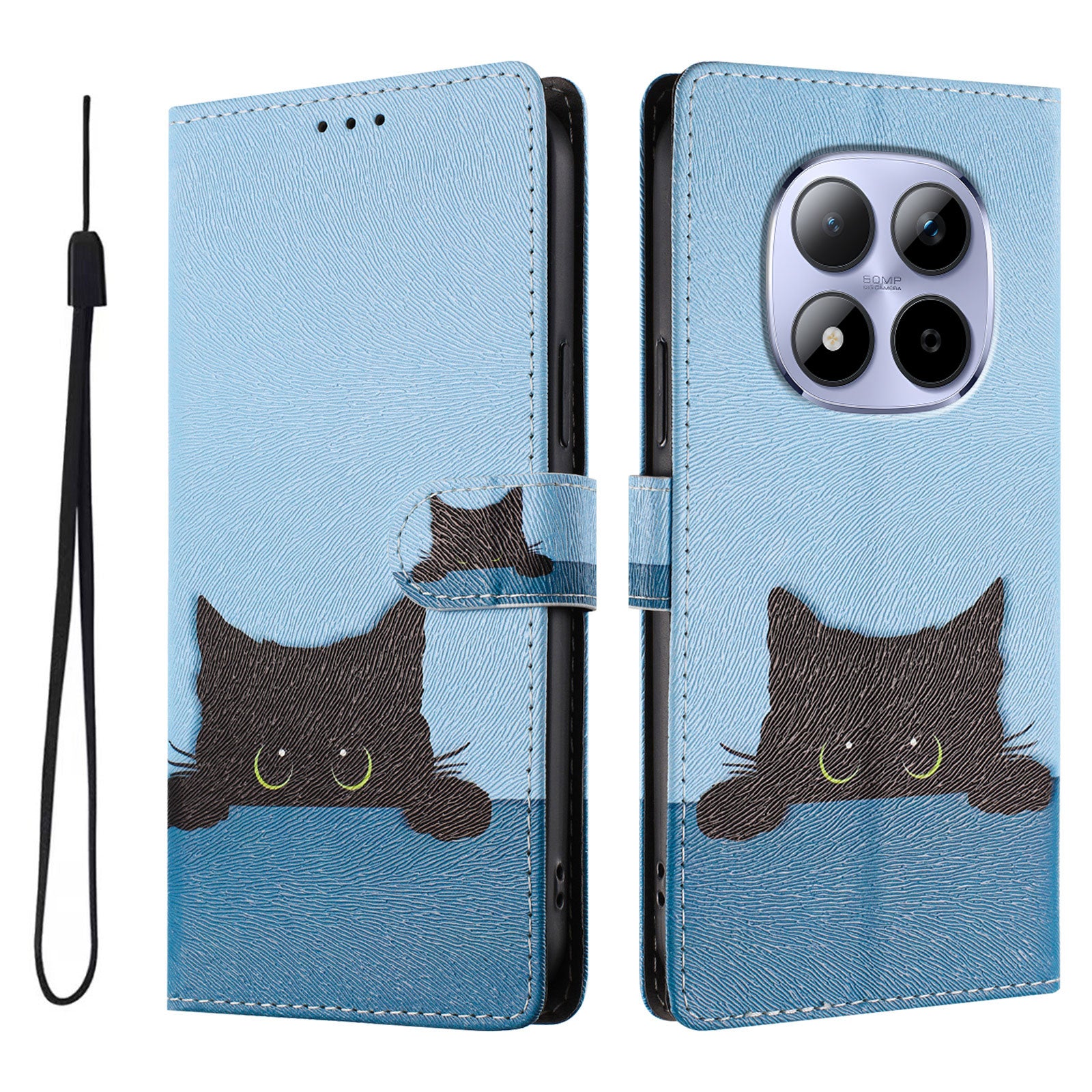 For Xiaomi Redmi Note 15 Pro 5G (Global) Case Pattern Print PU Leather Wallet Phone Cover with Wrist Strap - Black Cat