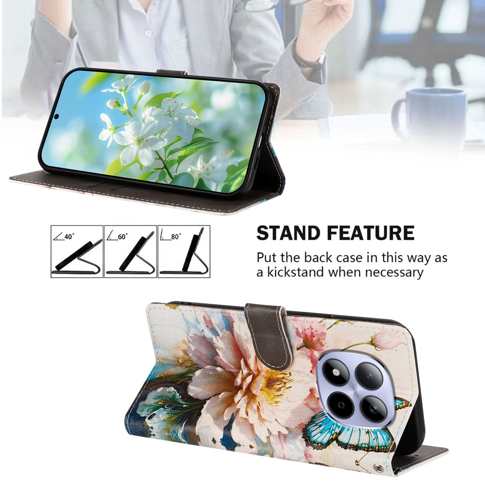 For Xiaomi Redmi Note 15 Pro 5G (Global) Case Pattern Print PU Leather Wallet Phone Cover with Wrist Strap - Butterfly / Flower