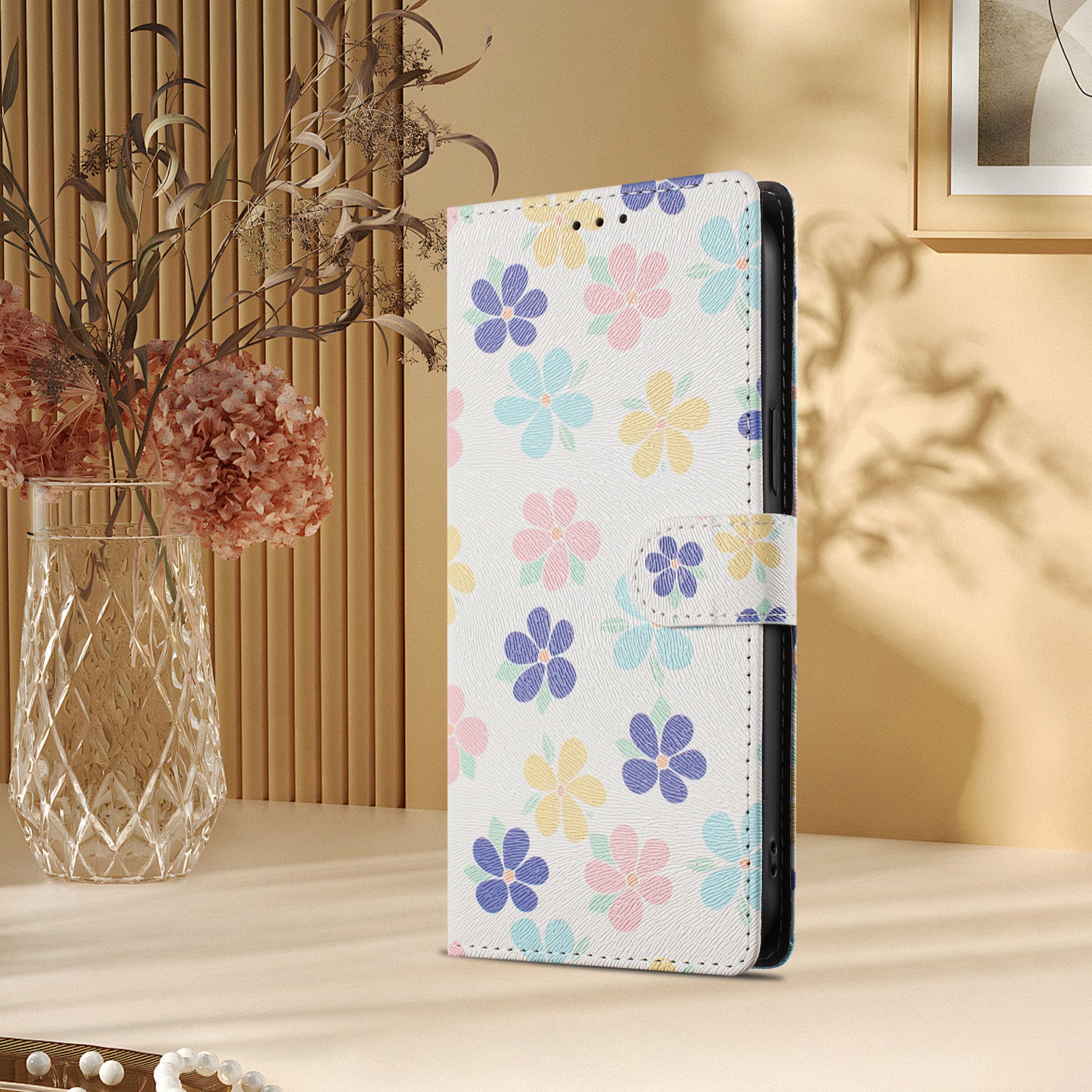 For Xiaomi Poco M8 Pro 5G / Redmi Note 15 Pro+ 5G (Global) Case Pattern Print PU Leather Wallet Phone Cover with Wrist Strap - Colored Flowers