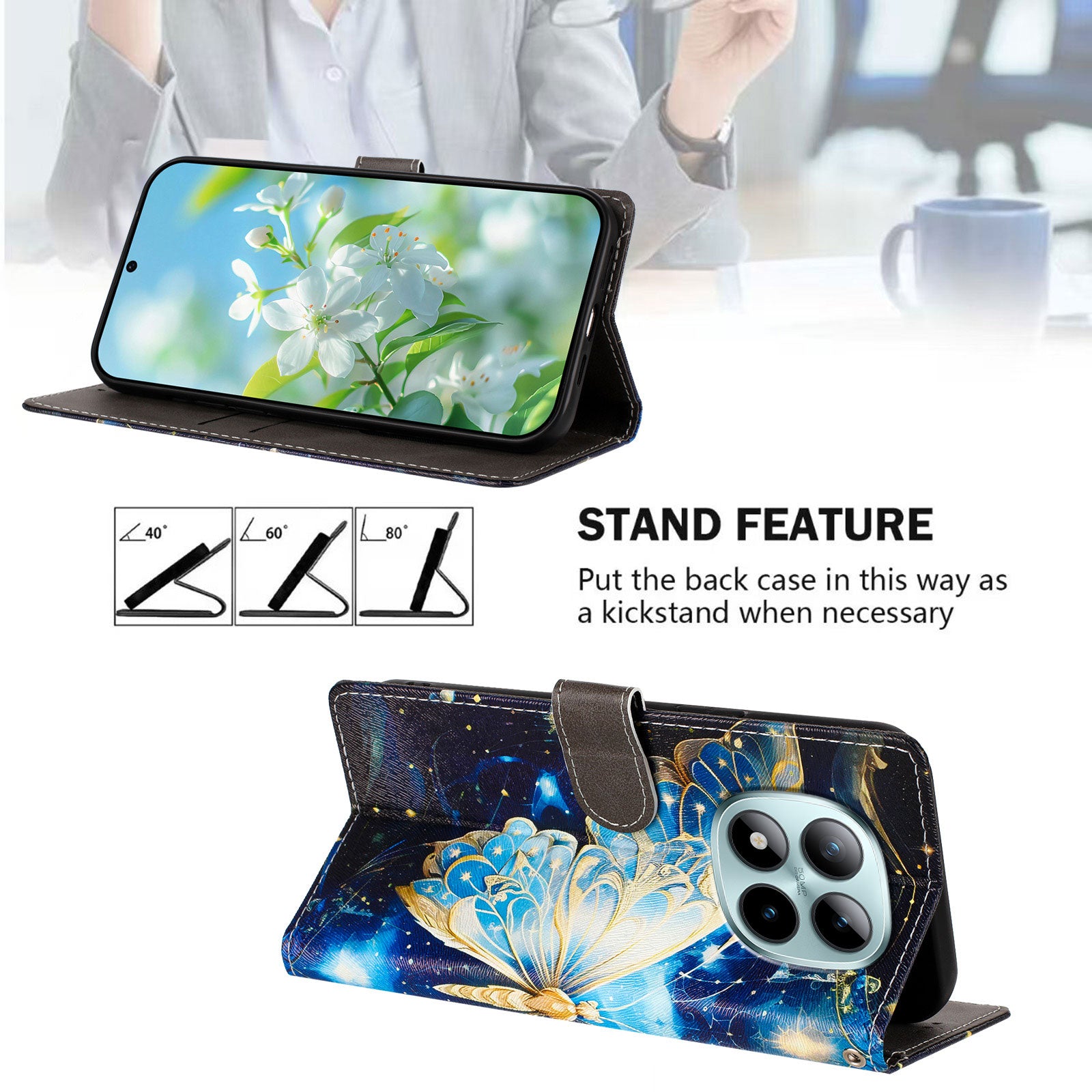 For Xiaomi Poco M8 Pro 5G / Redmi Note 15 Pro+ 5G (Global) Case Pattern Print PU Leather Wallet Phone Cover with Wrist Strap - Big Butterfly