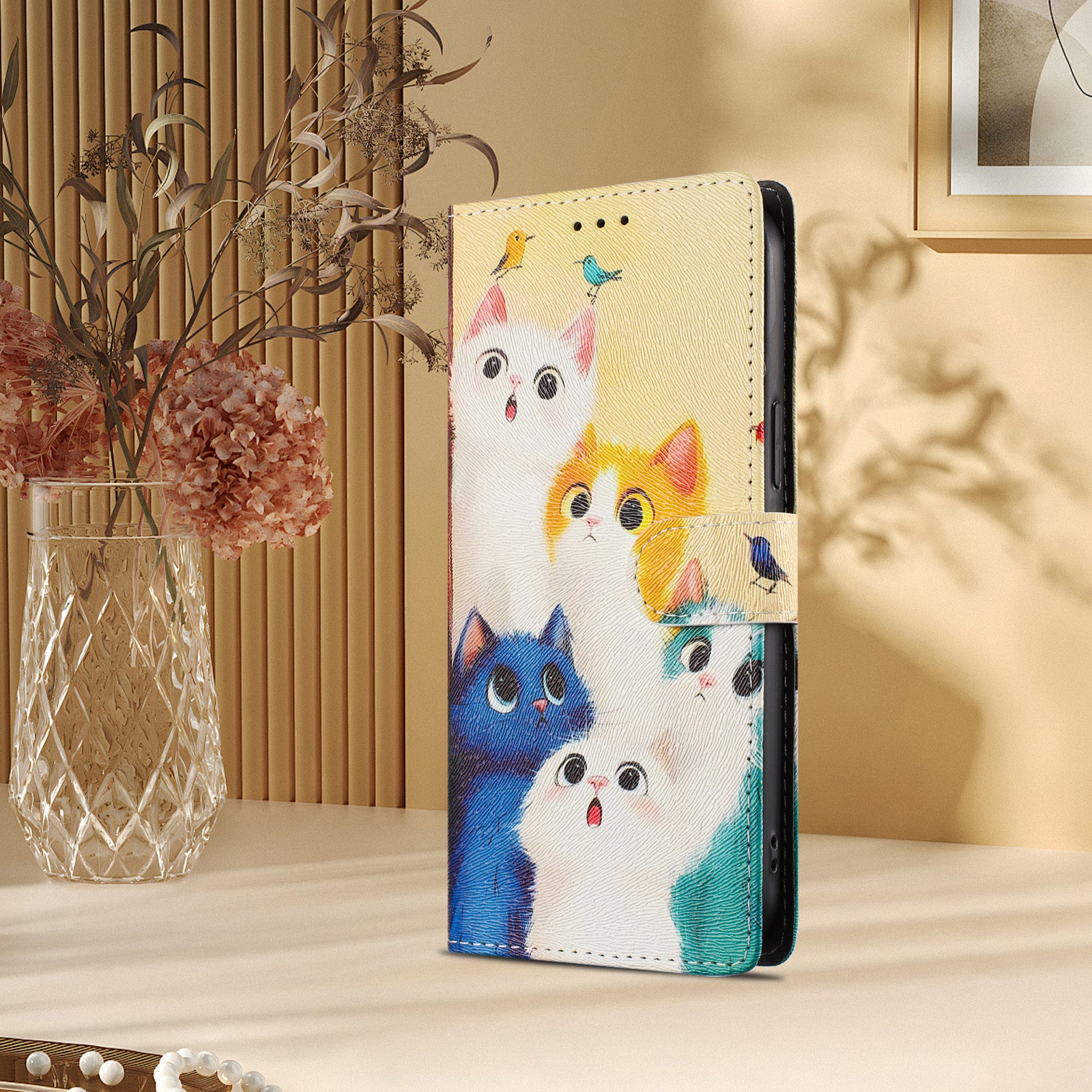 For Xiaomi Poco M8 Pro 5G / Redmi Note 15 Pro+ 5G (Global) Case Pattern Print PU Leather Wallet Phone Cover with Wrist Strap - Colorful Cats