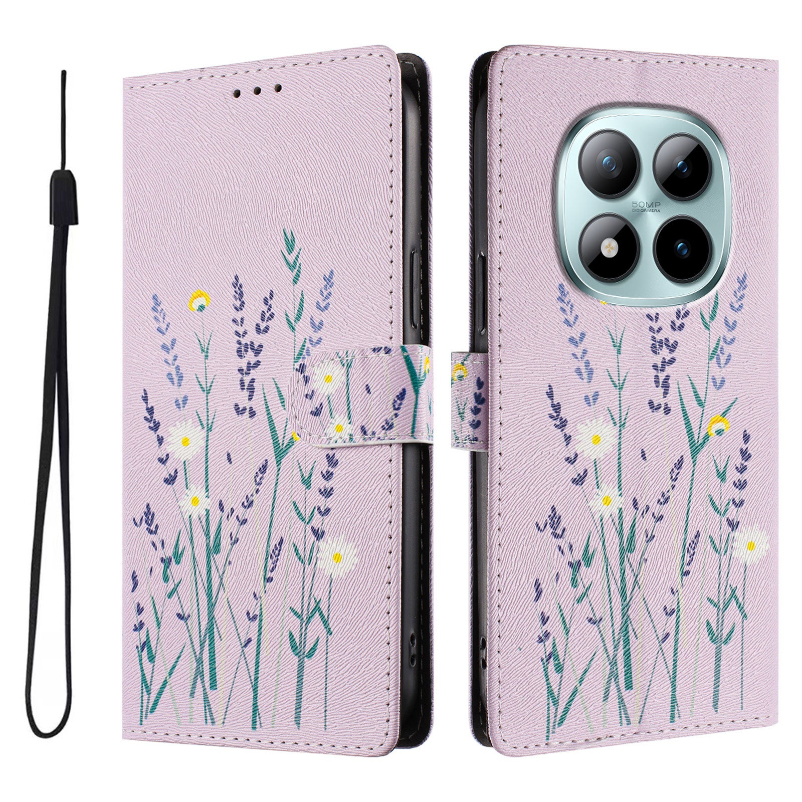 For Xiaomi Poco M8 Pro 5G / Redmi Note 15 Pro+ 5G (Global) Case Pattern Print PU Leather Wallet Phone Cover with Wrist Strap - Lavender