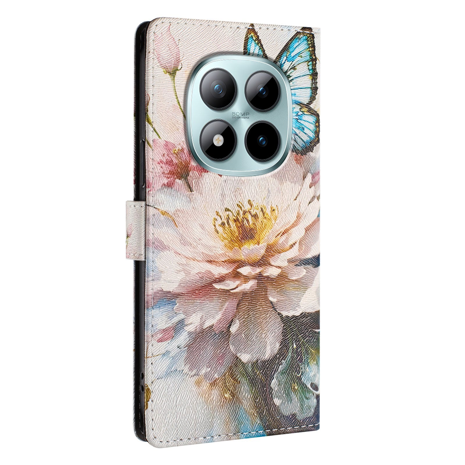 For Xiaomi Poco M8 Pro 5G / Redmi Note 15 Pro+ 5G (Global) Case Pattern Print PU Leather Wallet Phone Cover with Wrist Strap - Butterfly / Flower