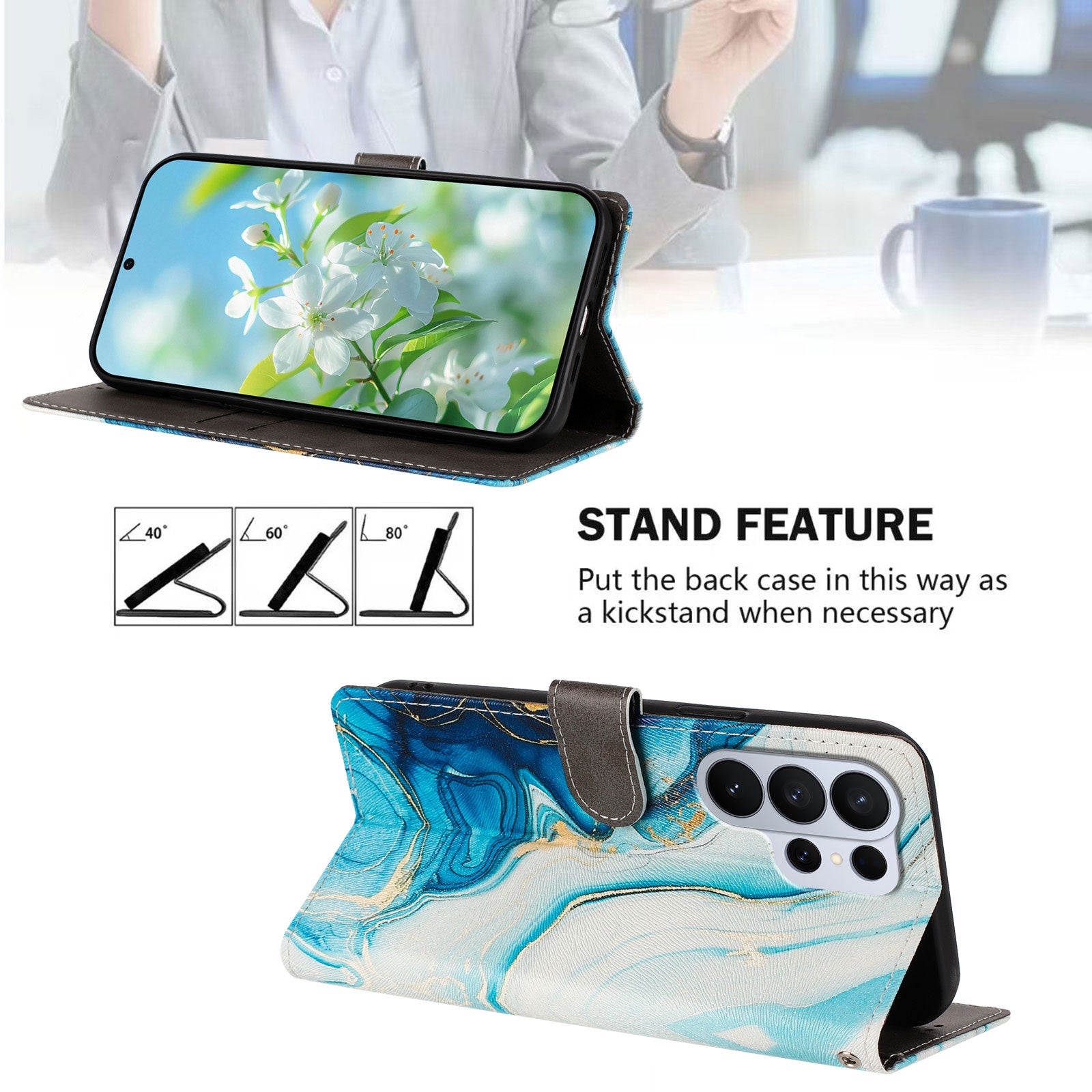For-Samsung-Galaxy-S26-Ultra-Case-Pattern-Print-PU-Leather-Wallet-Phone-Cover-with-Wrist-Strap-Blue-Marble