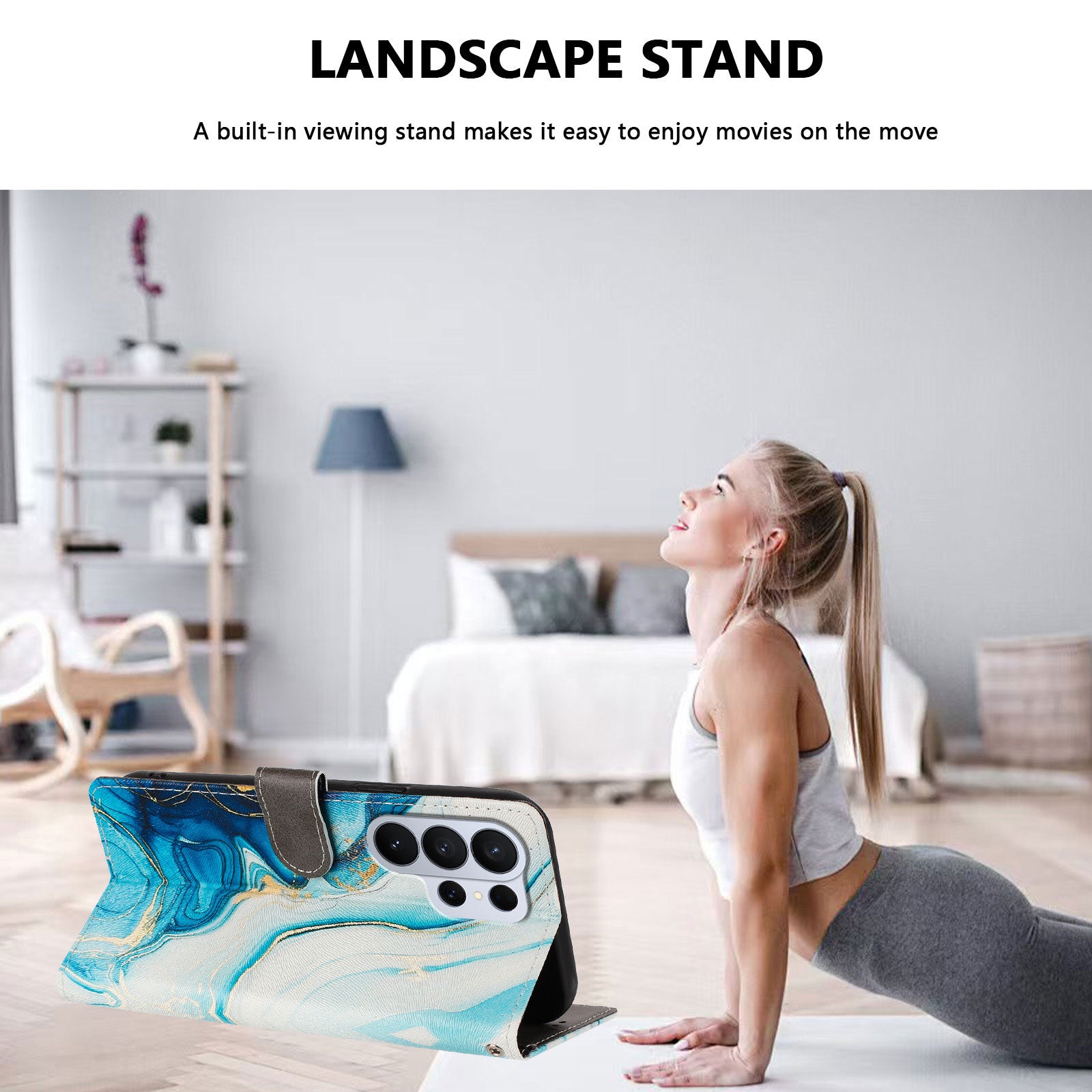 For-Samsung-Galaxy-S26-Ultra-Case-Pattern-Print-PU-Leather-Wallet-Phone-Cover-with-Wrist-Strap-Blue-Marble