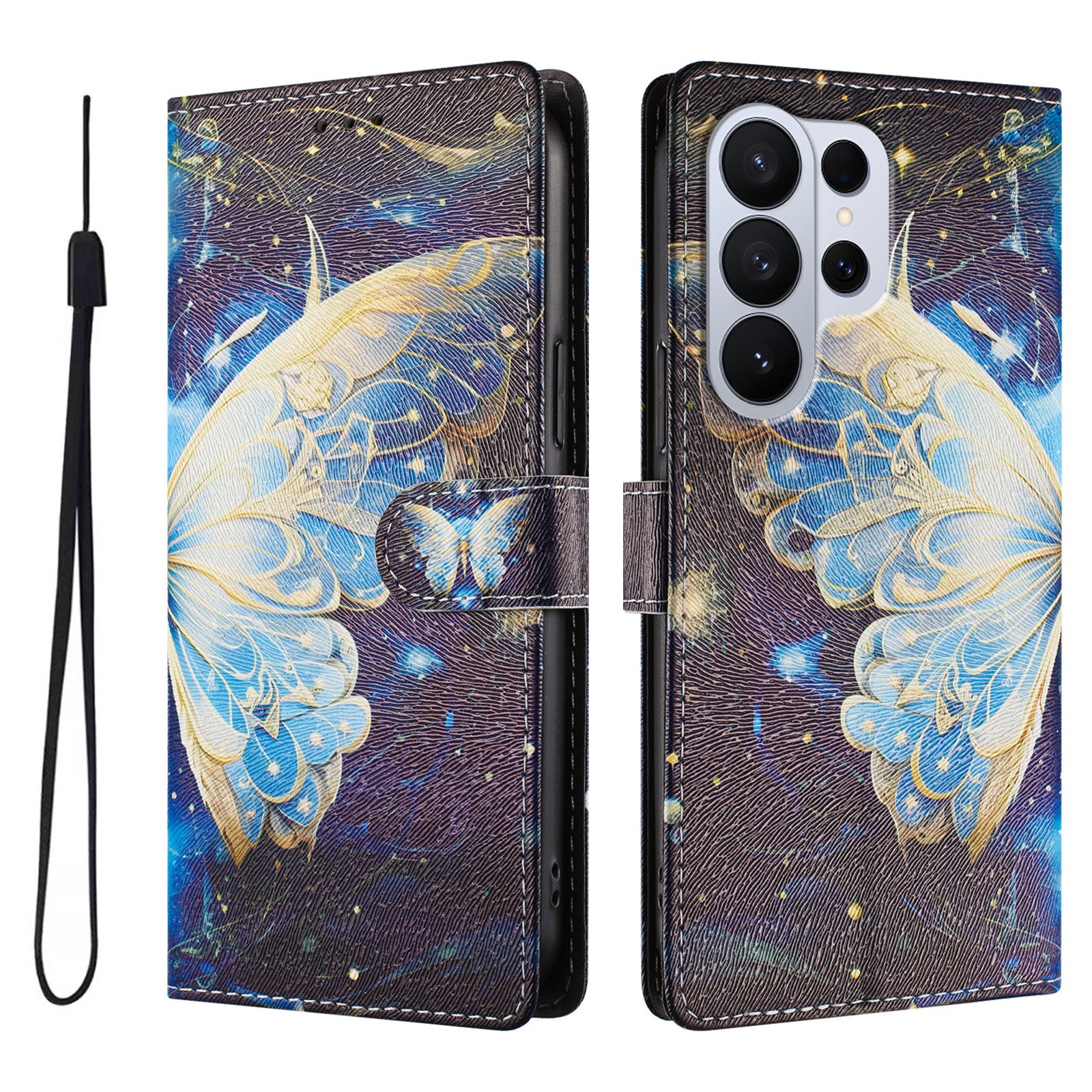 For-Samsung-Galaxy-S26-Ultra-Case-Pattern-Print-PU-Leather-Wallet-Phone-Cover-with-Wrist-Strap-Big-Butterfly