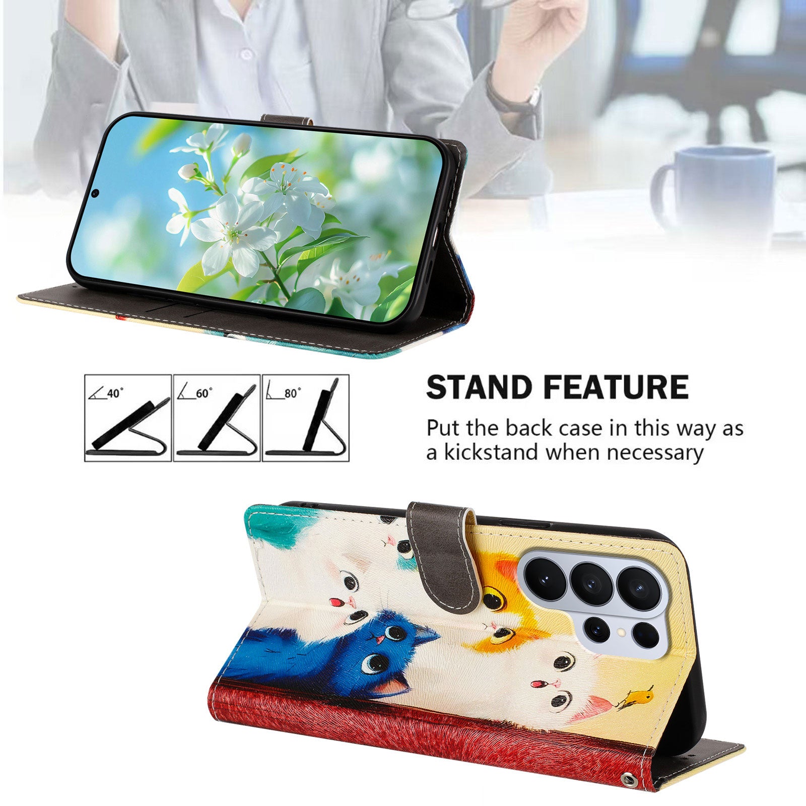 For-Samsung-Galaxy-S26-Ultra-Case-Pattern-Print-PU-Leather-Wallet-Phone-Cover-with-Wrist-Strap-Colorful-Cats