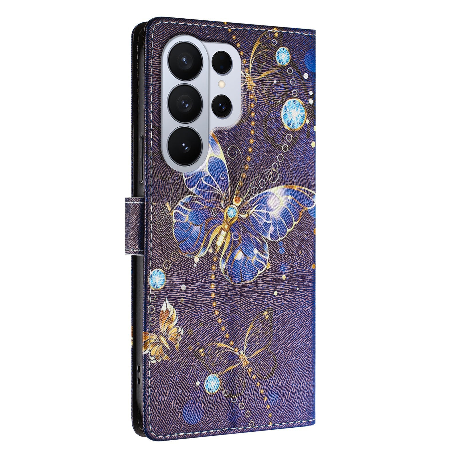 For-Samsung-Galaxy-S26-Ultra-Case-Pattern-Print-PU-Leather-Wallet-Phone-Cover-with-Wrist-Strap-Blue-Butterfly
