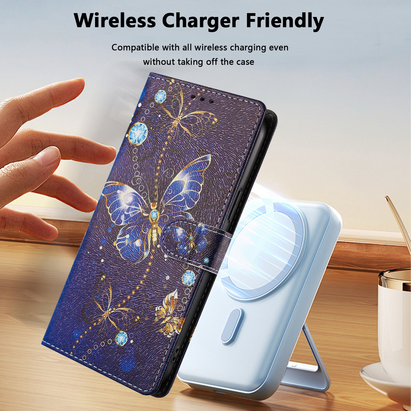 For-Samsung-Galaxy-S26-Ultra-Case-Pattern-Print-PU-Leather-Wallet-Phone-Cover-with-Wrist-Strap-Blue-Butterfly