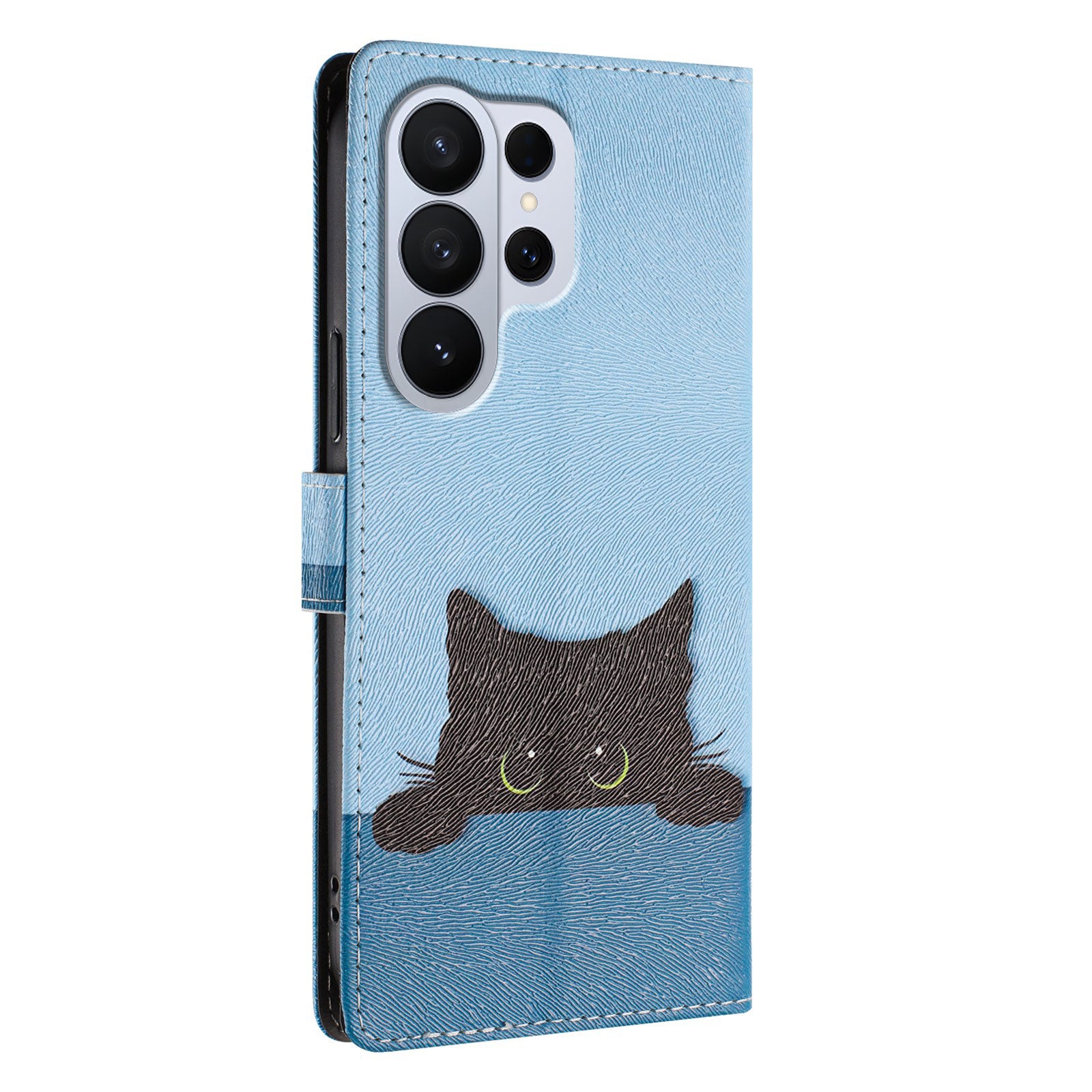 For-Samsung-Galaxy-S26-Ultra-Case-Pattern-Print-PU-Leather-Wallet-Phone-Cover-with-Wrist-Strap-Black-Cat