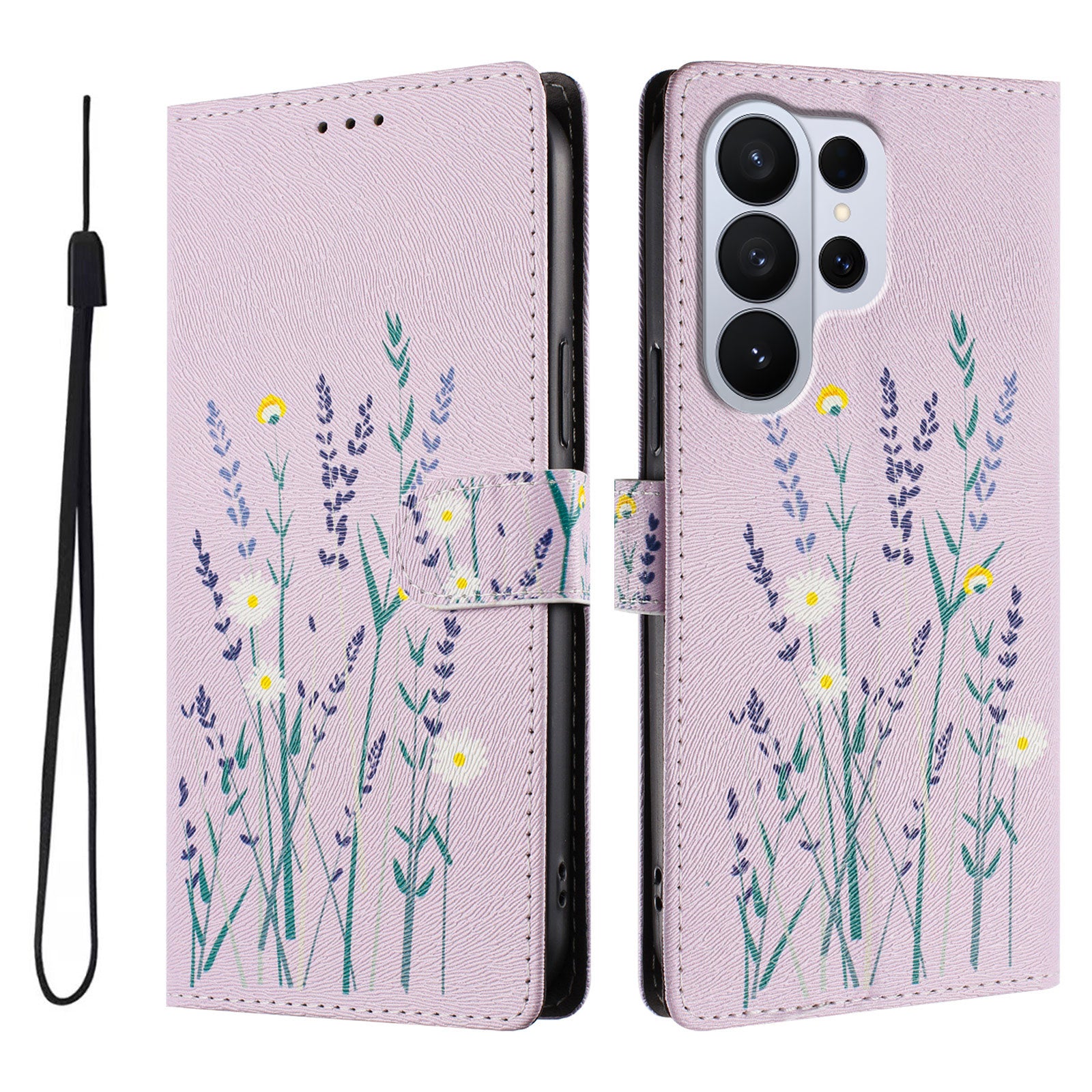 For-Samsung-Galaxy-S26-Ultra-Case-Pattern-Print-PU-Leather-Wallet-Phone-Cover-with-Wrist-Strap-Lavender