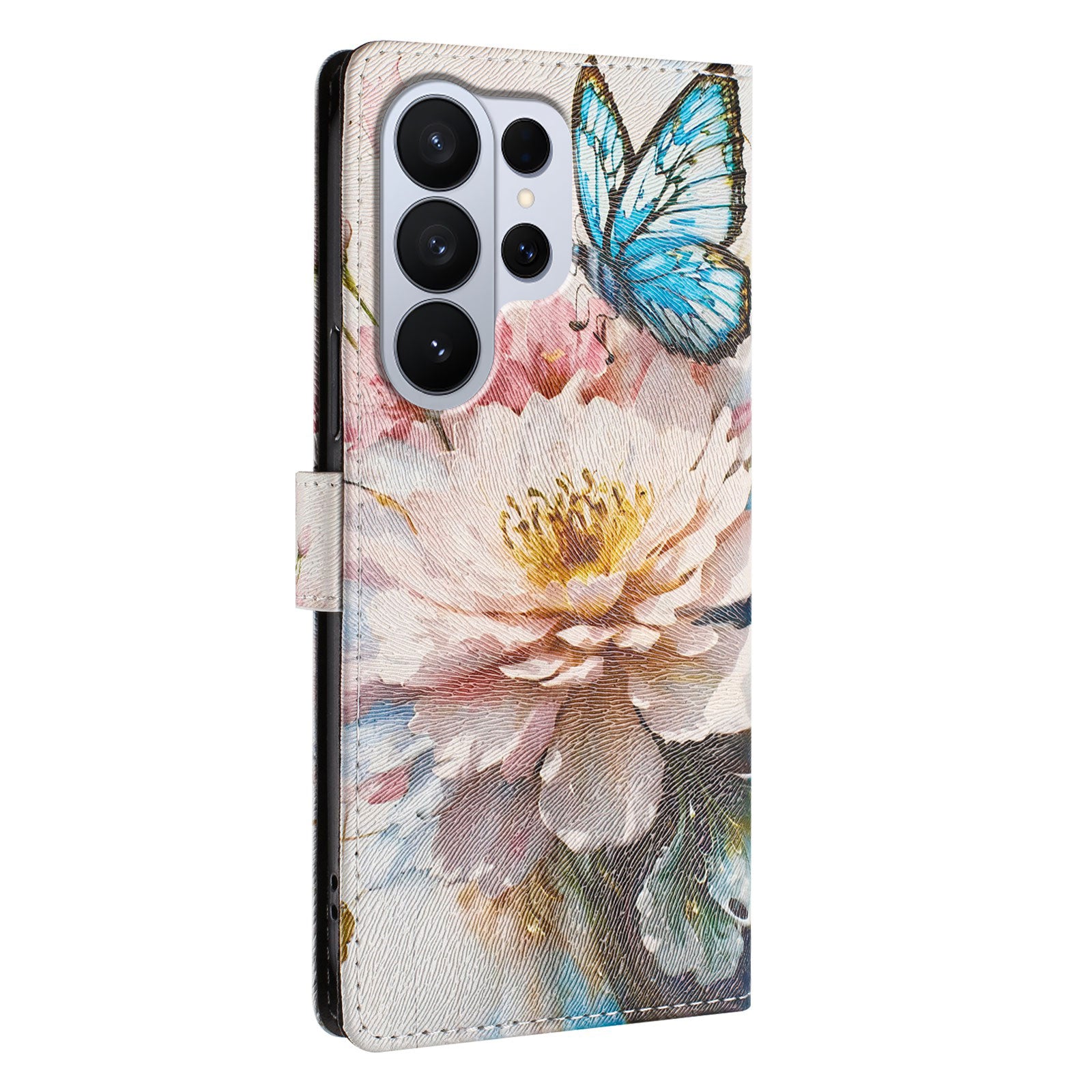 For-Samsung-Galaxy-S26-Ultra-Case-Pattern-Print-PU-Leather-Wallet-Phone-Cover-with-Wrist-Strap-Butterfly-/-Flower