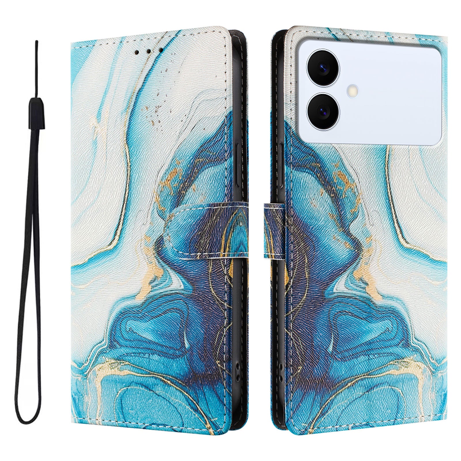 For-Samsung-Galaxy-S26-Edge-Case-Pattern-Print-PU-Leather-Wallet-Phone-Cover-with-Wrist-Strap-Blue-Marble