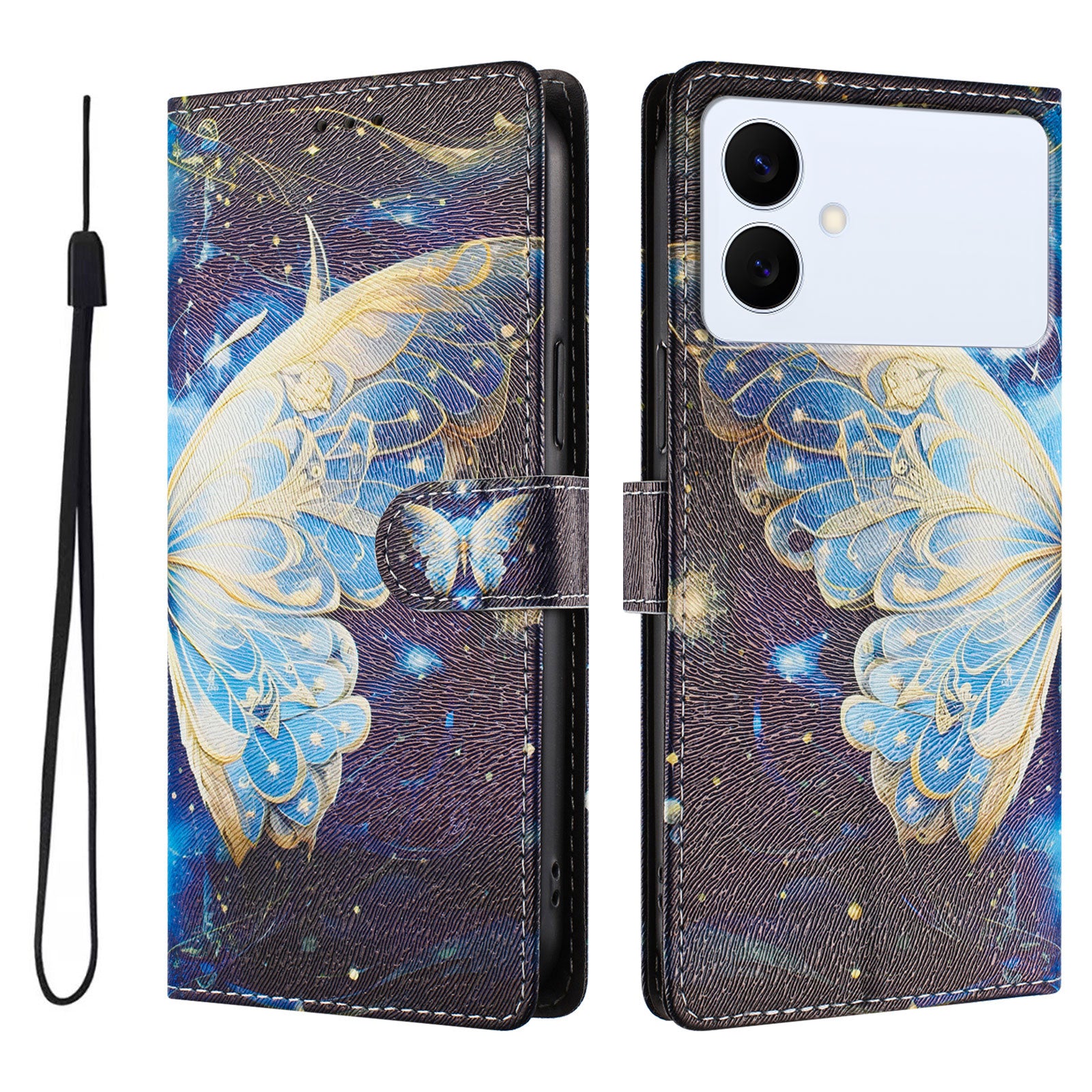 For-Samsung-Galaxy-S26-Edge-Case-Pattern-Print-PU-Leather-Wallet-Phone-Cover-with-Wrist-Strap-Big-Butterfly