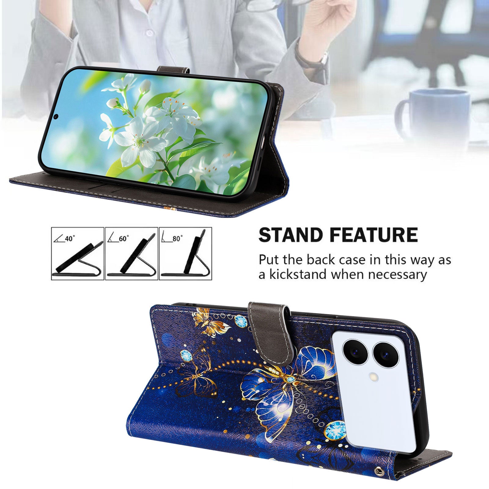 For-Samsung-Galaxy-S26-Edge-Case-Pattern-Print-PU-Leather-Wallet-Phone-Cover-with-Wrist-Strap-Blue-Butterfly