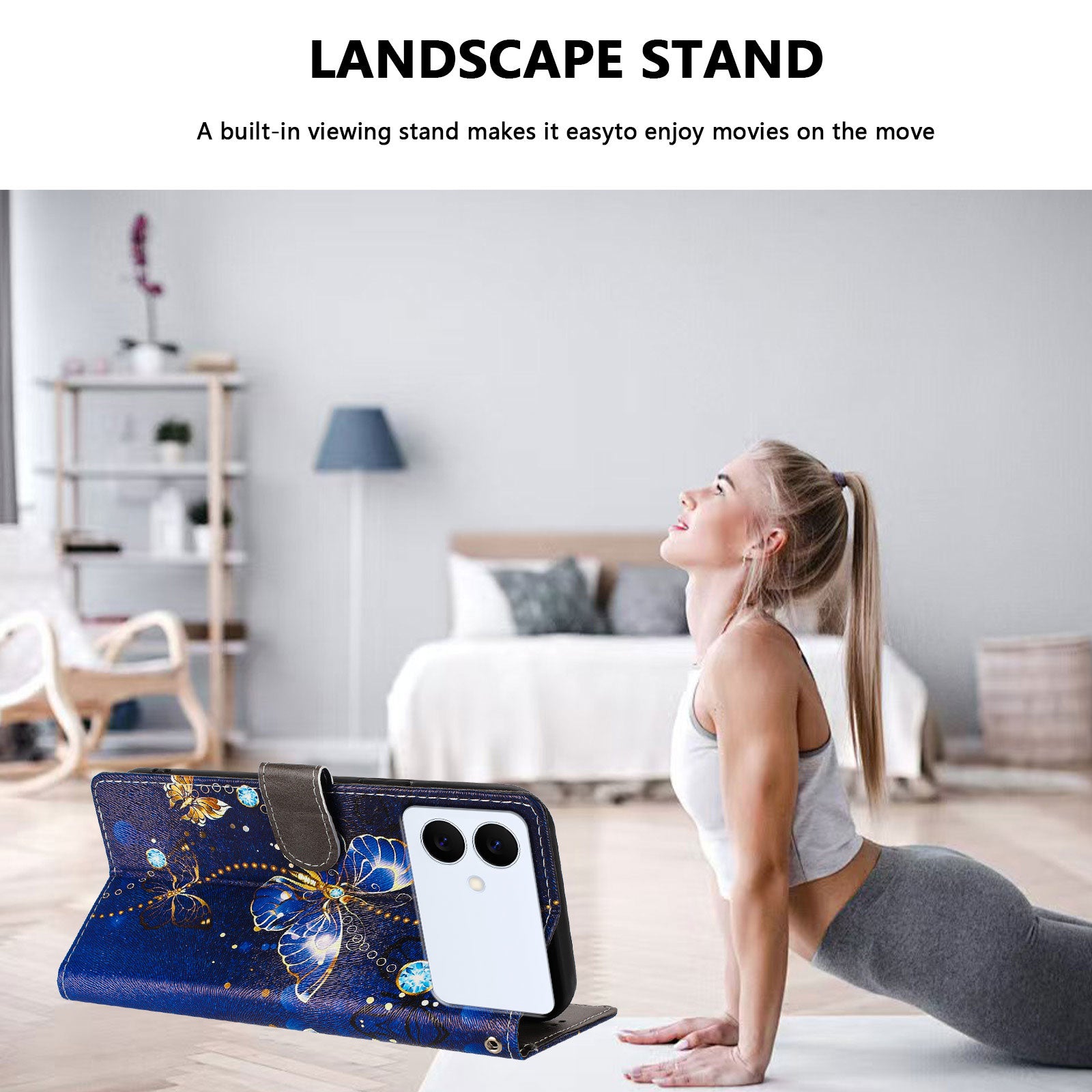 For-Samsung-Galaxy-S26-Edge-Case-Pattern-Print-PU-Leather-Wallet-Phone-Cover-with-Wrist-Strap-Blue-Butterfly