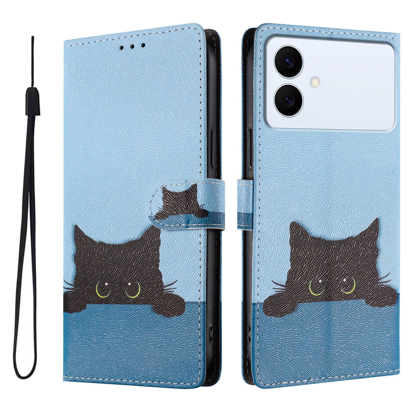 For-Samsung-Galaxy-S26-Edge-Case-Pattern-Print-PU-Leather-Wallet-Phone-Cover-with-Wrist-Strap-Black-Cat