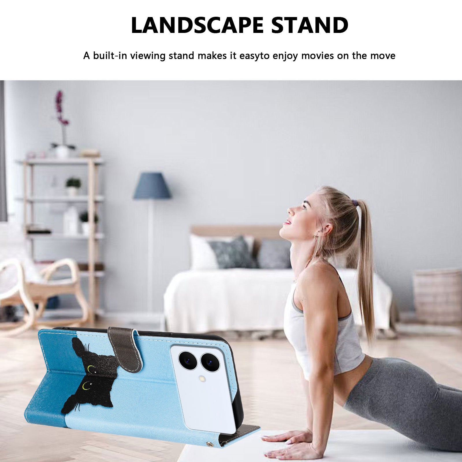 For-Samsung-Galaxy-S26-Edge-Case-Pattern-Print-PU-Leather-Wallet-Phone-Cover-with-Wrist-Strap-Black-Cat