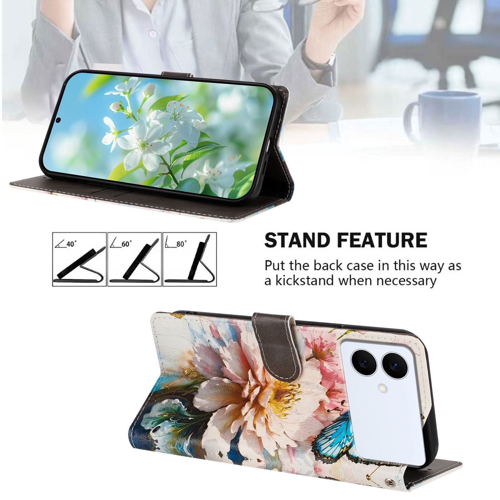 For-Samsung-Galaxy-S26-Edge-Case-Pattern-Print-PU-Leather-Wallet-Phone-Cover-with-Wrist-Strap-Butterfly-/-Flower
