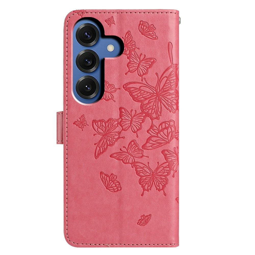 For-Samsung-Galaxy-S26-/-S26-Pro-Case-Butterfly-Imprinted-Wallet-Stand-PU-Leather-Flip-Phone-Cover-with-Strap-Rose