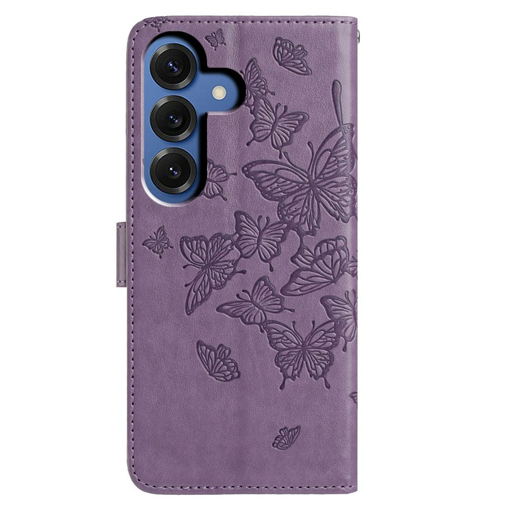 For-Samsung-Galaxy-S26-/-S26-Pro-Case-Butterfly-Imprinted-Wallet-Stand-PU-Leather-Flip-Phone-Cover-with-Strap-Purple