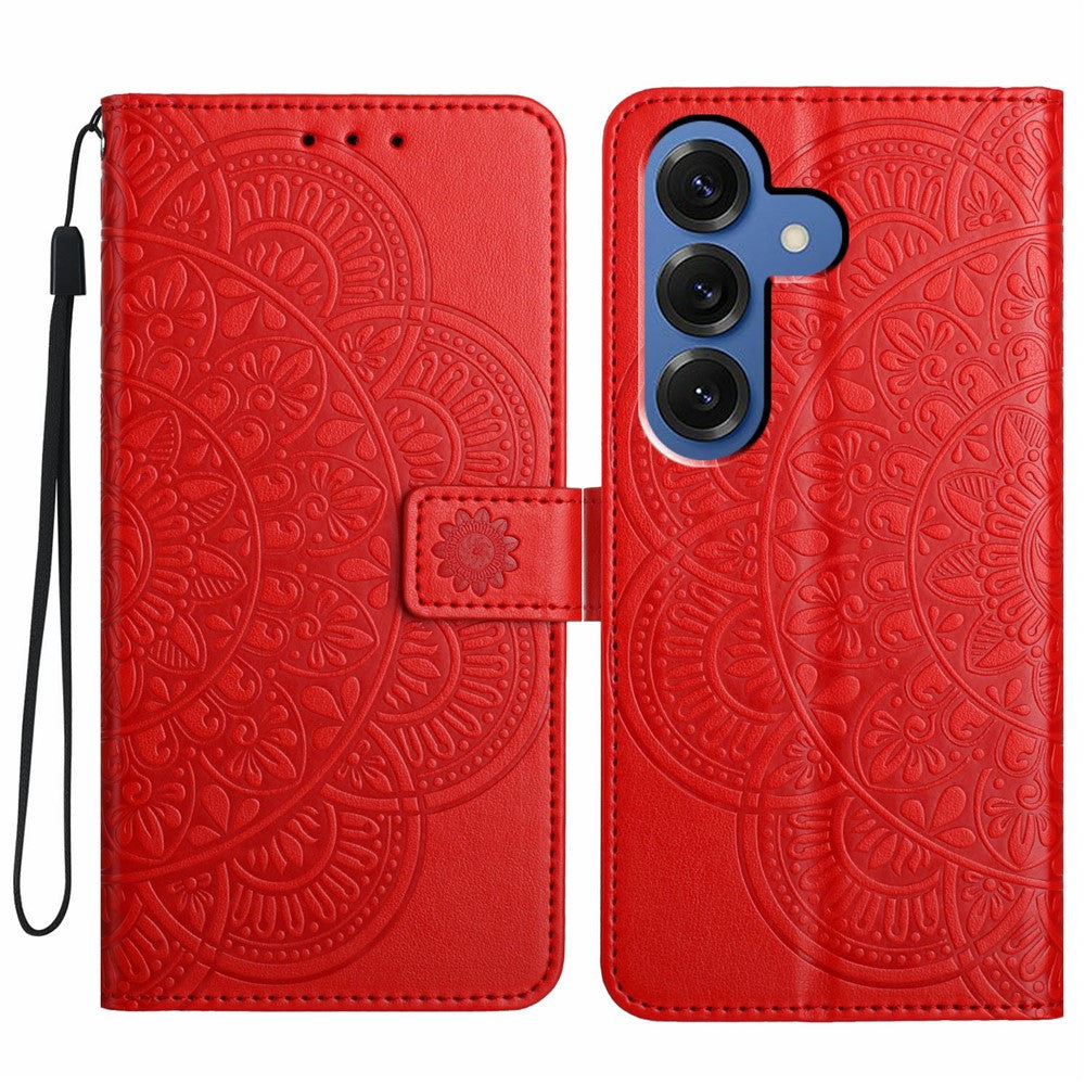 For-Samsung-Galaxy-S26-/-S26-Pro-Leather-Case-with-Card-Slots-Mandala-Pattern-Phone-Cover-Stand-Red
