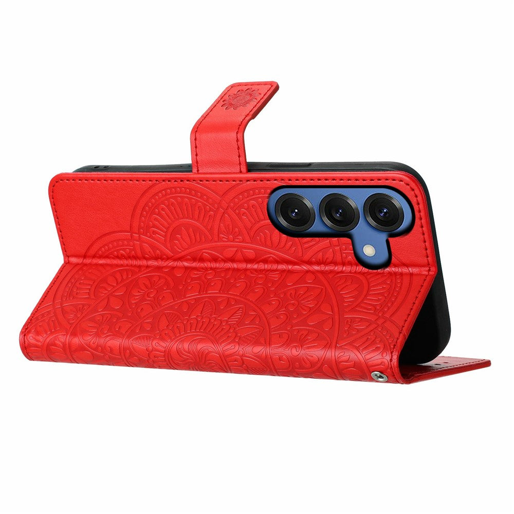 For-Samsung-Galaxy-S26-/-S26-Pro-Leather-Case-with-Card-Slots-Mandala-Pattern-Phone-Cover-Stand-Red